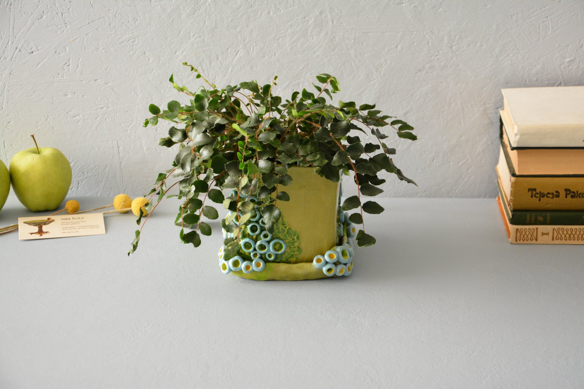 Flowers pot Green cube - Ceramic others utility, height - 12.5 cm, length-width 13 cm * 14 cm, photo 2 of 4.