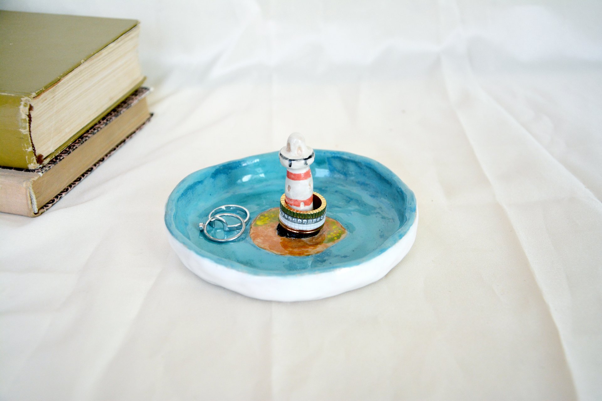 Saucer with Lighthouse - Ceramic ring's holders, diameter - 12 cm, height - 5.5 cm., photo 1 of 1.