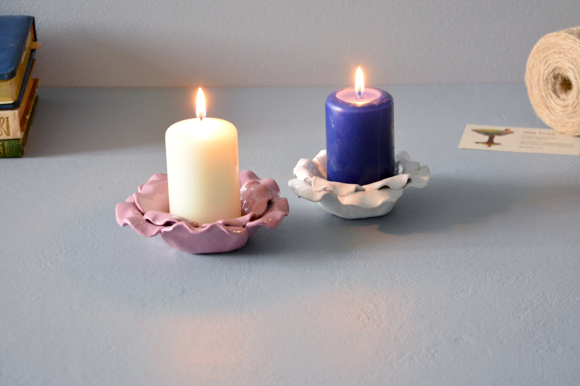 Candlestick White flower - Ceramic Candl-holders, diameter - 11.5 cm, photo 5 of 5.