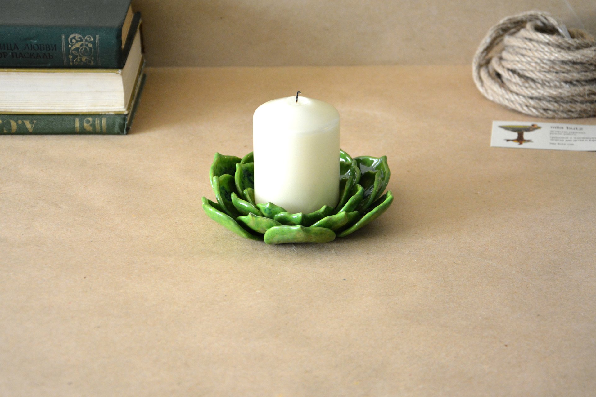 Light green candle holder a Succulent - Ceramic Candl-holders, diameter - 14 cm, photo 4 of 4.