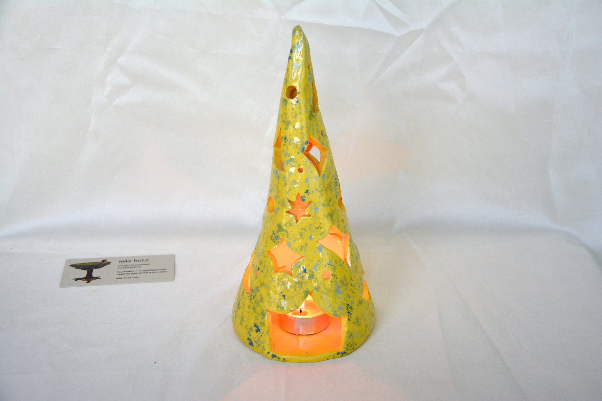 Night light Yellow cone - Ceramic Candl-holders, height - 25 cm, photo 3 of 3.