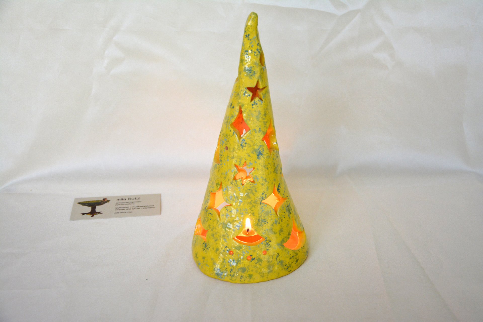 Night light Yellow cone - Ceramic Candl-holders, height - 25 cm, photo 2 of 3.