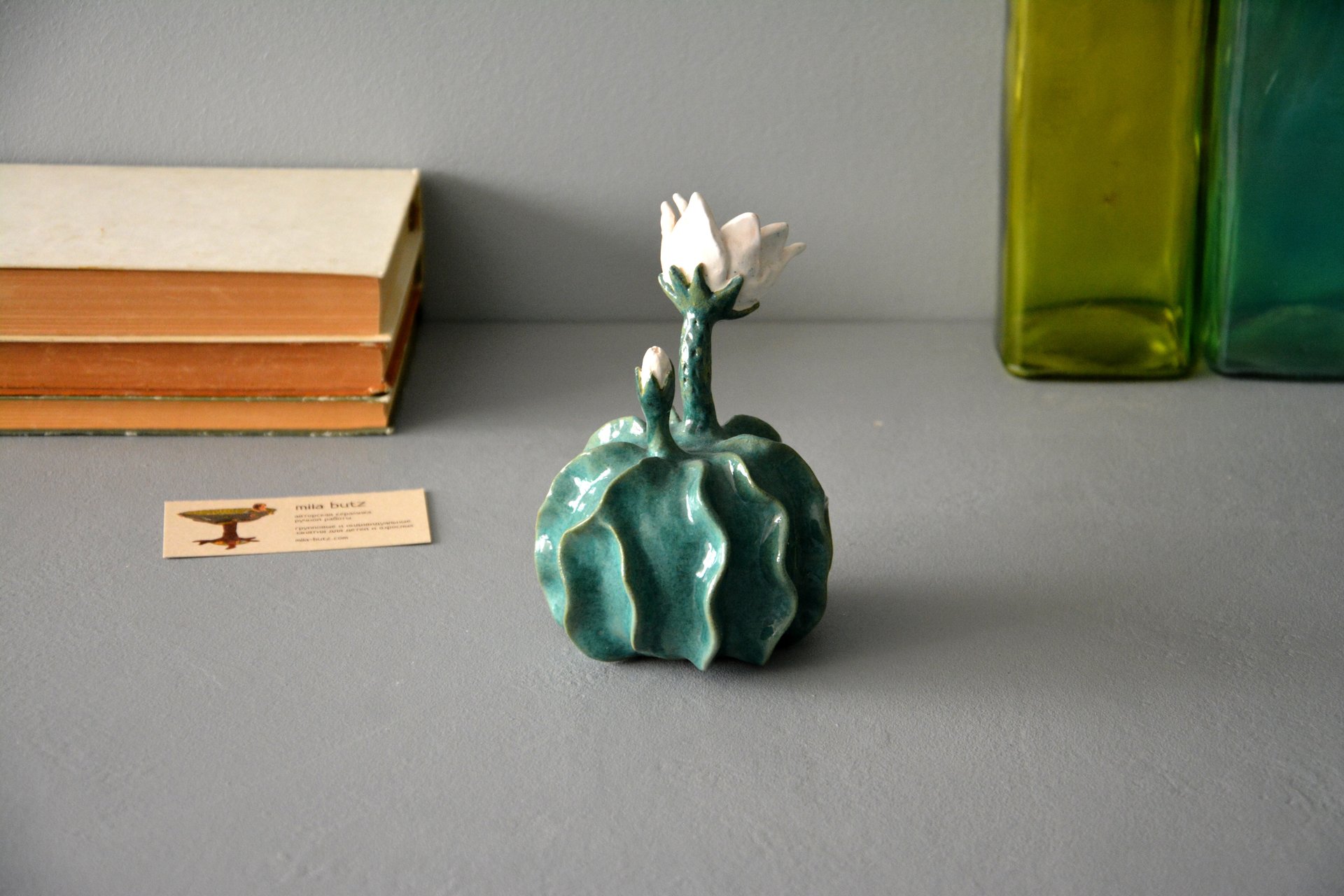 Ceramic Notocactus ottonis - Cactus ceramic, height - 12 cm, photo 4 of 6.