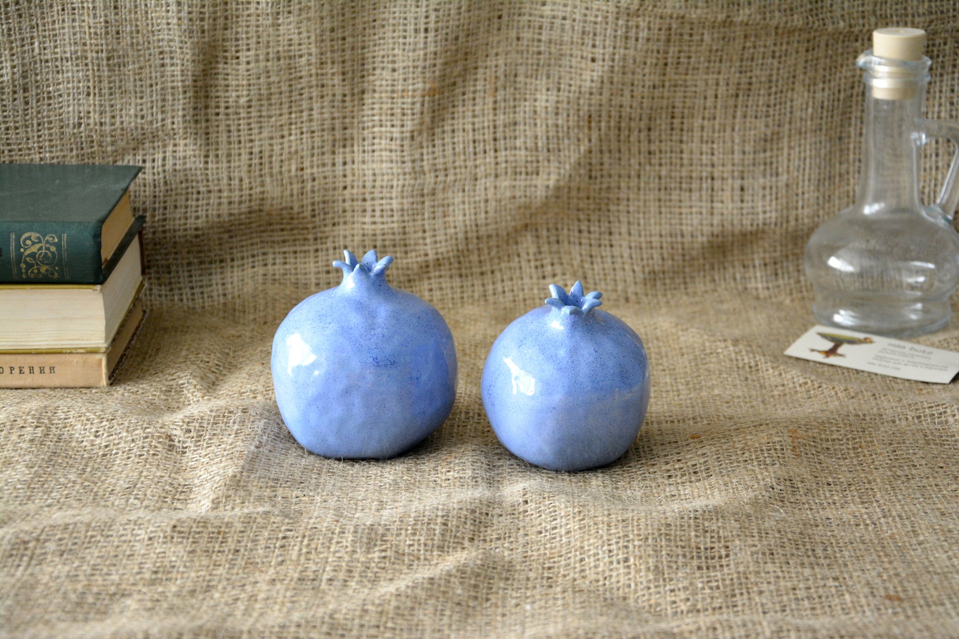Two blue ceramic pomegranates, height - 10 cm, photo 5 of 5.
