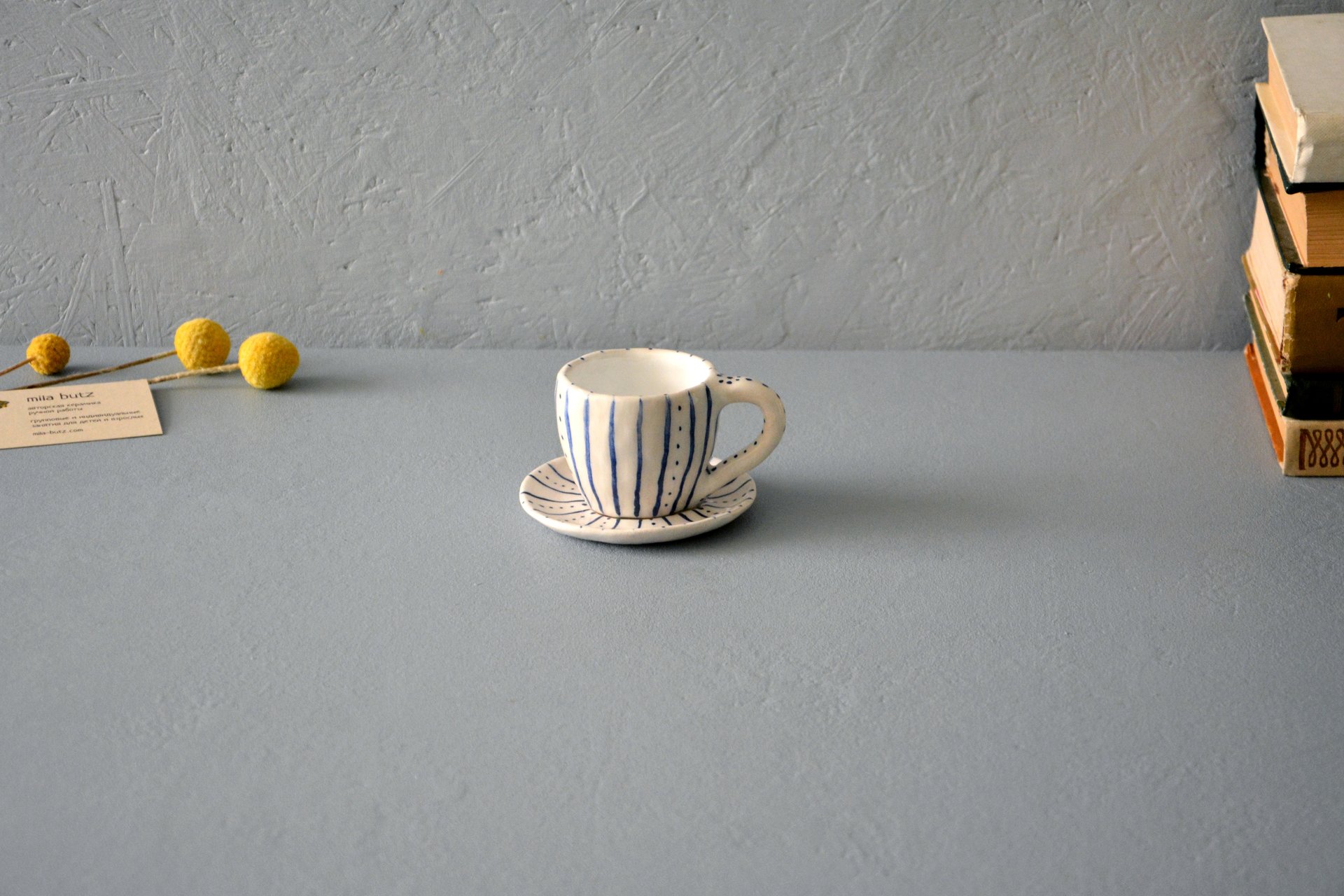 Кофейная чашечка для эспрессо Синие линии на белом - Чашки, стаканы, кружки, 50 мл, фото 1 из 2.