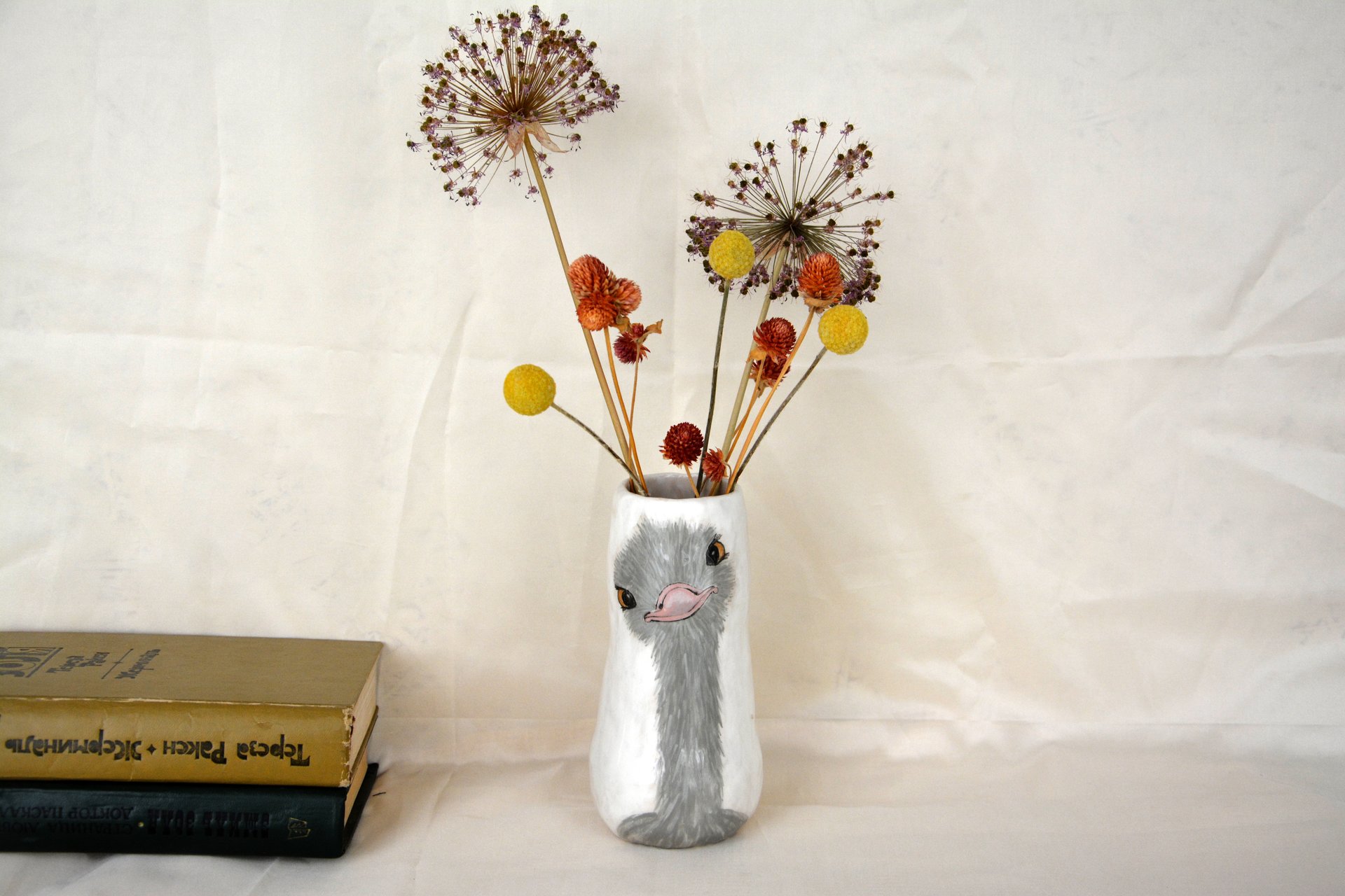 Hand-painted vase — Curious Ostrich, height - 18 cm, photo 4 of 4. 569.