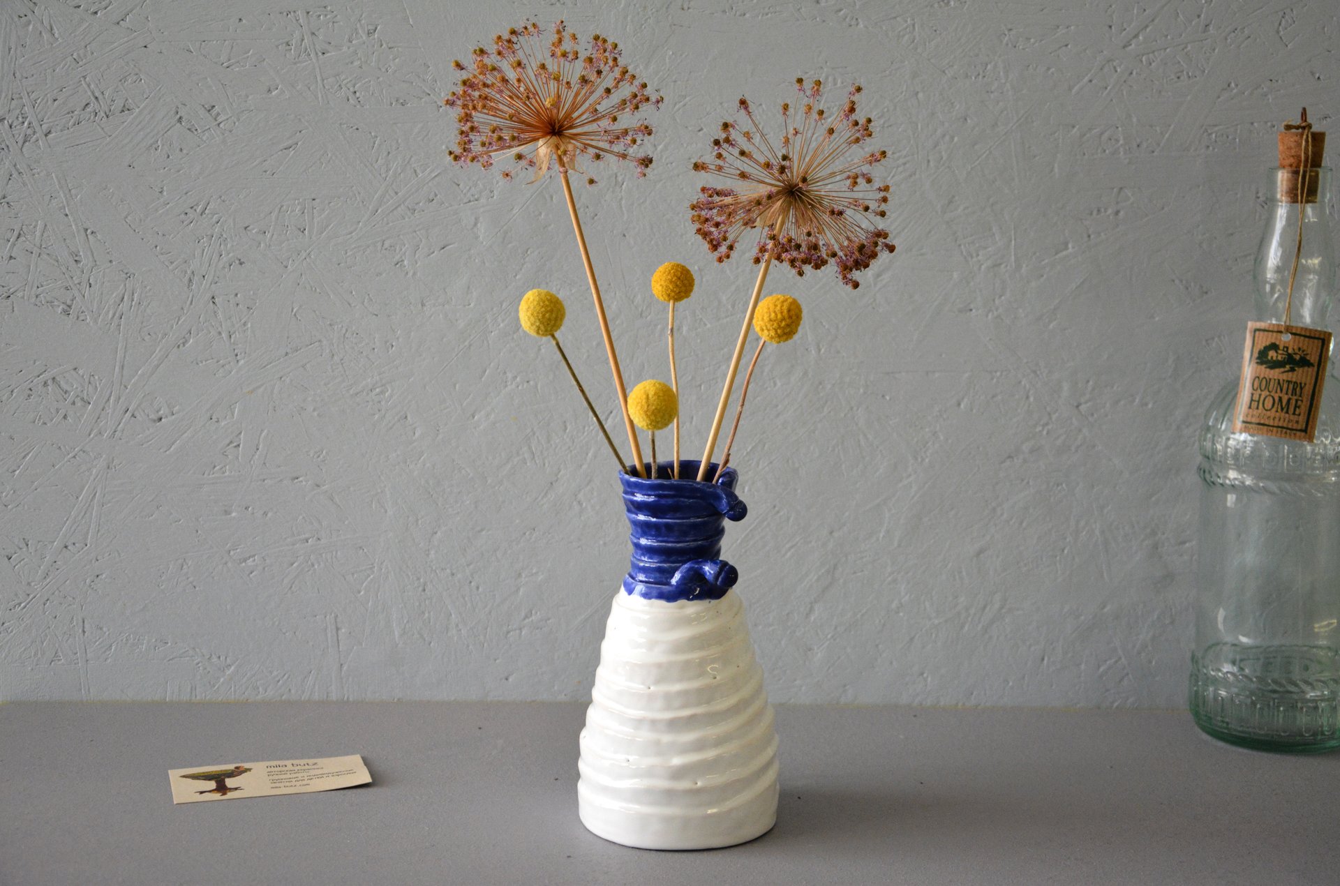 Decorative vase "White-blue Tourniquets"