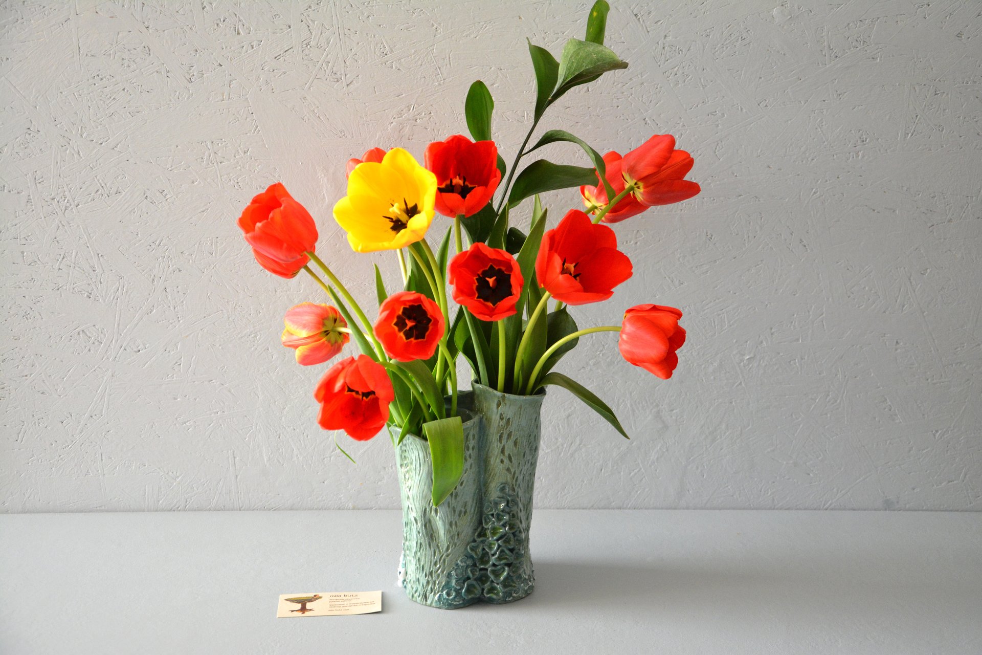 Decorative vase «Blue vase Coral», height - 19 cm. Photo 1040.