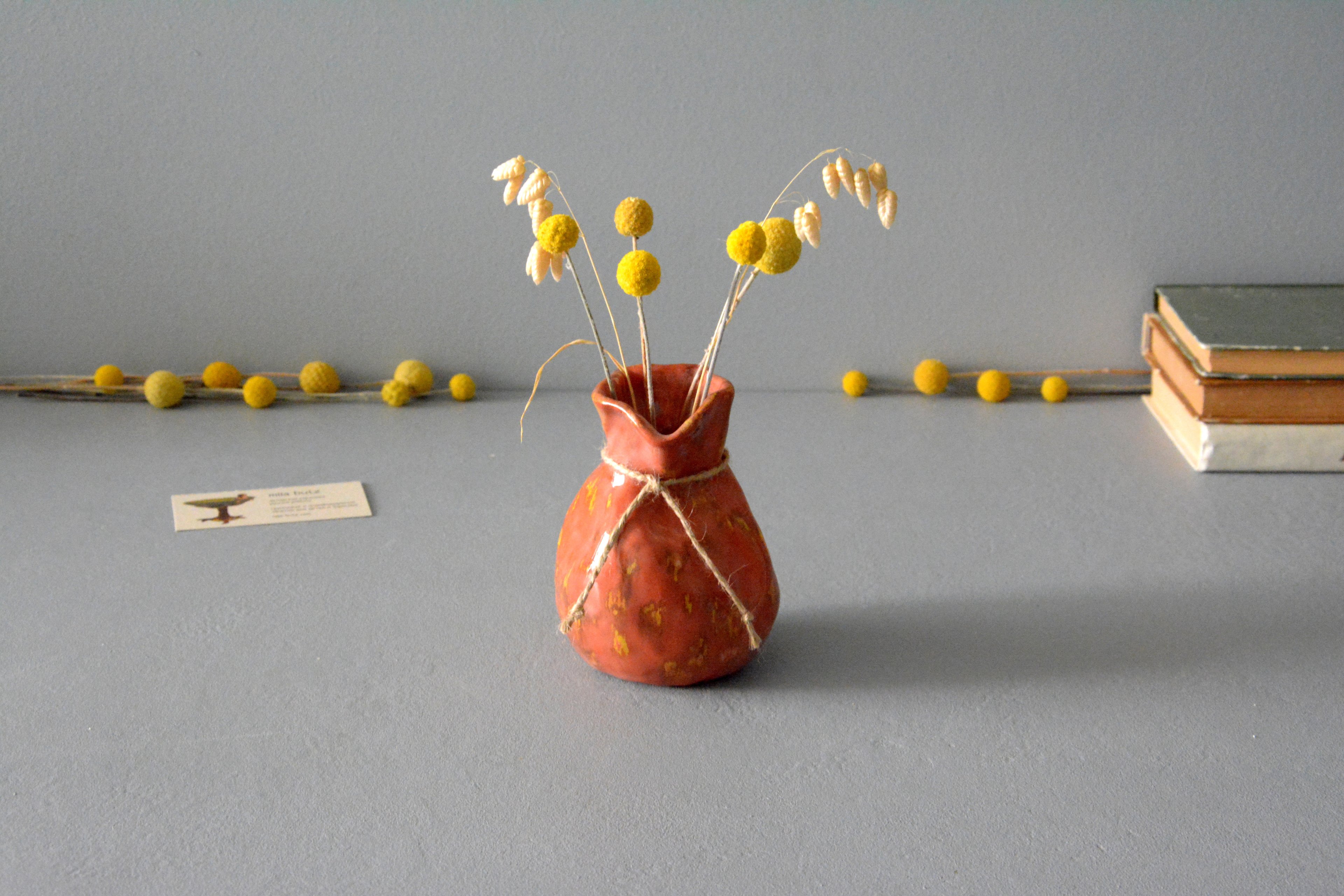 Декоративная ваза «Кирпичный с жёлтым Мешочек», высота - 12 см. Фото 1297.
