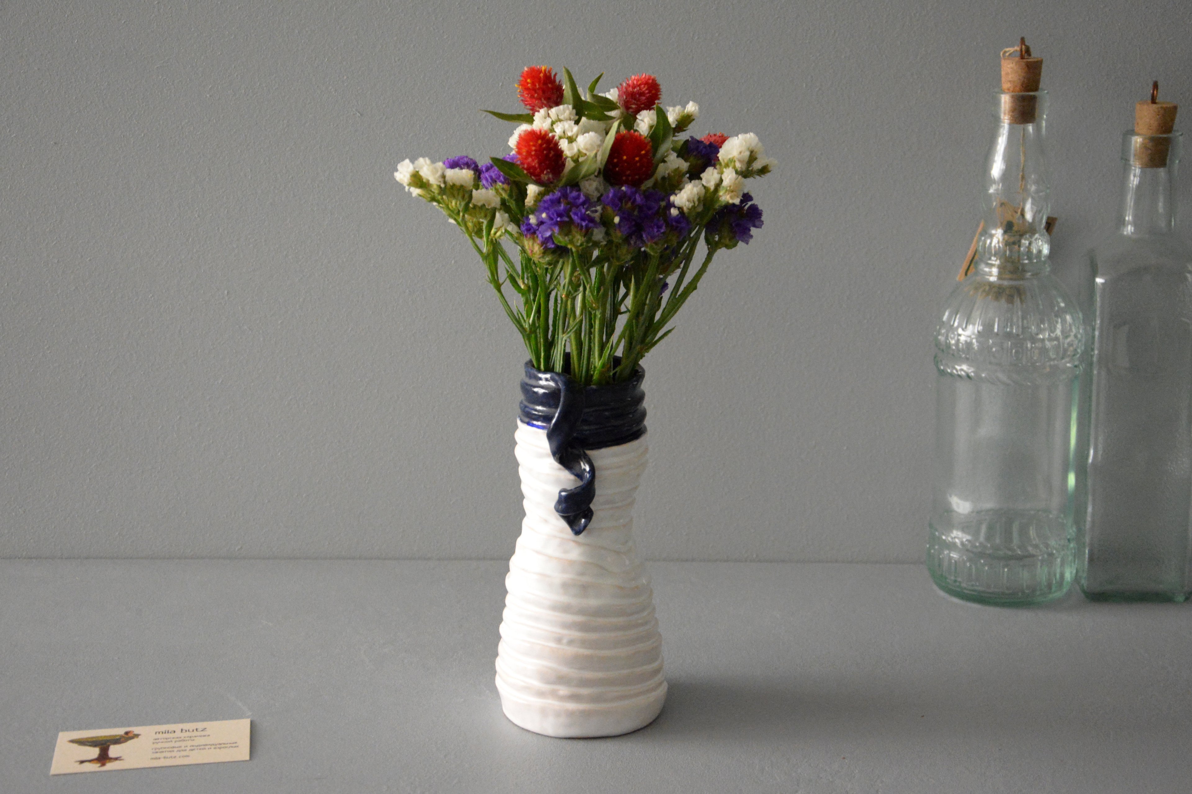 Decorative vase "Tourniquets and cobalt blue webbing"