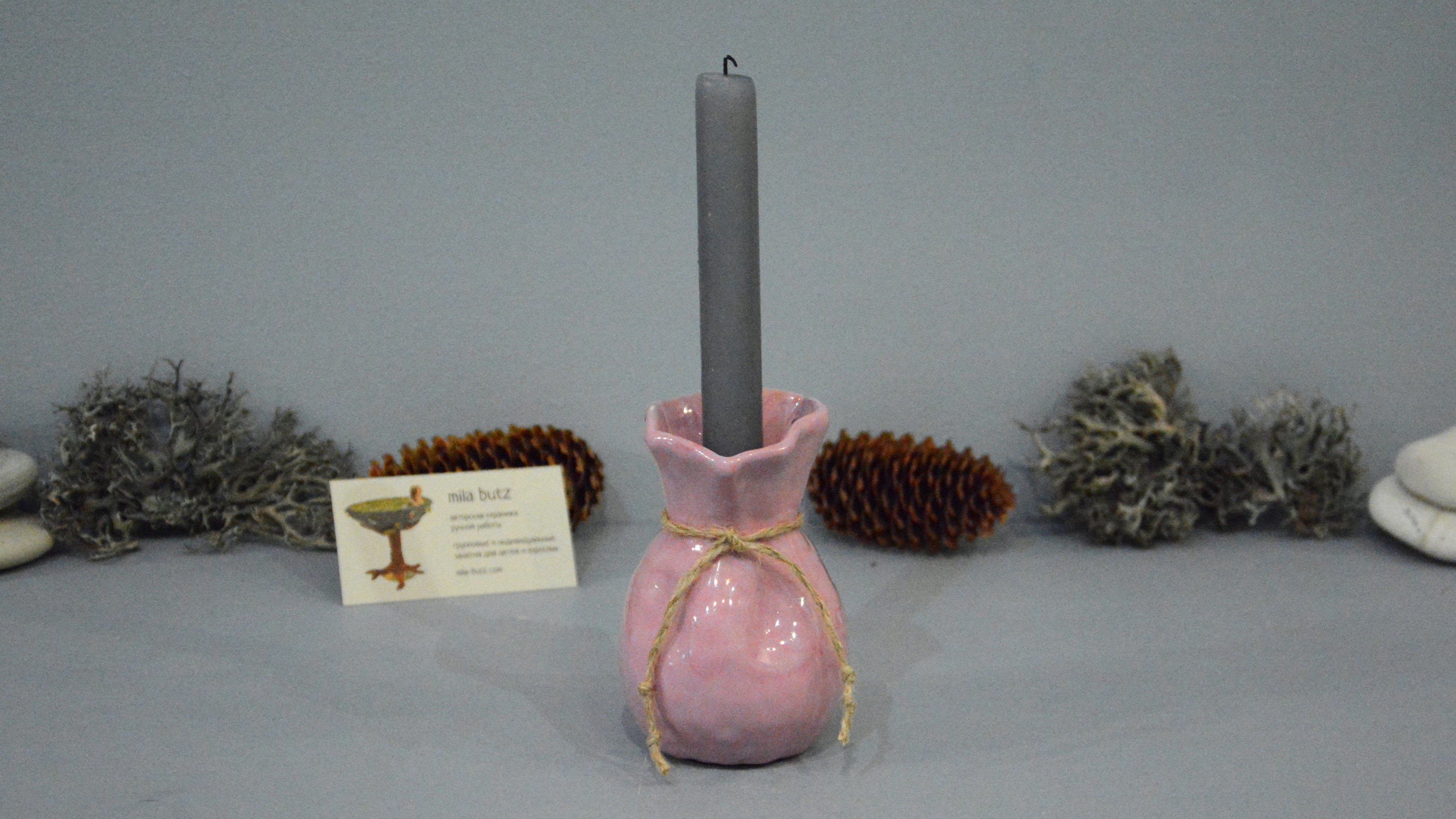 Candle vase «Pink Bagful», height - 11 cm. Photo 1293-3840-2160.