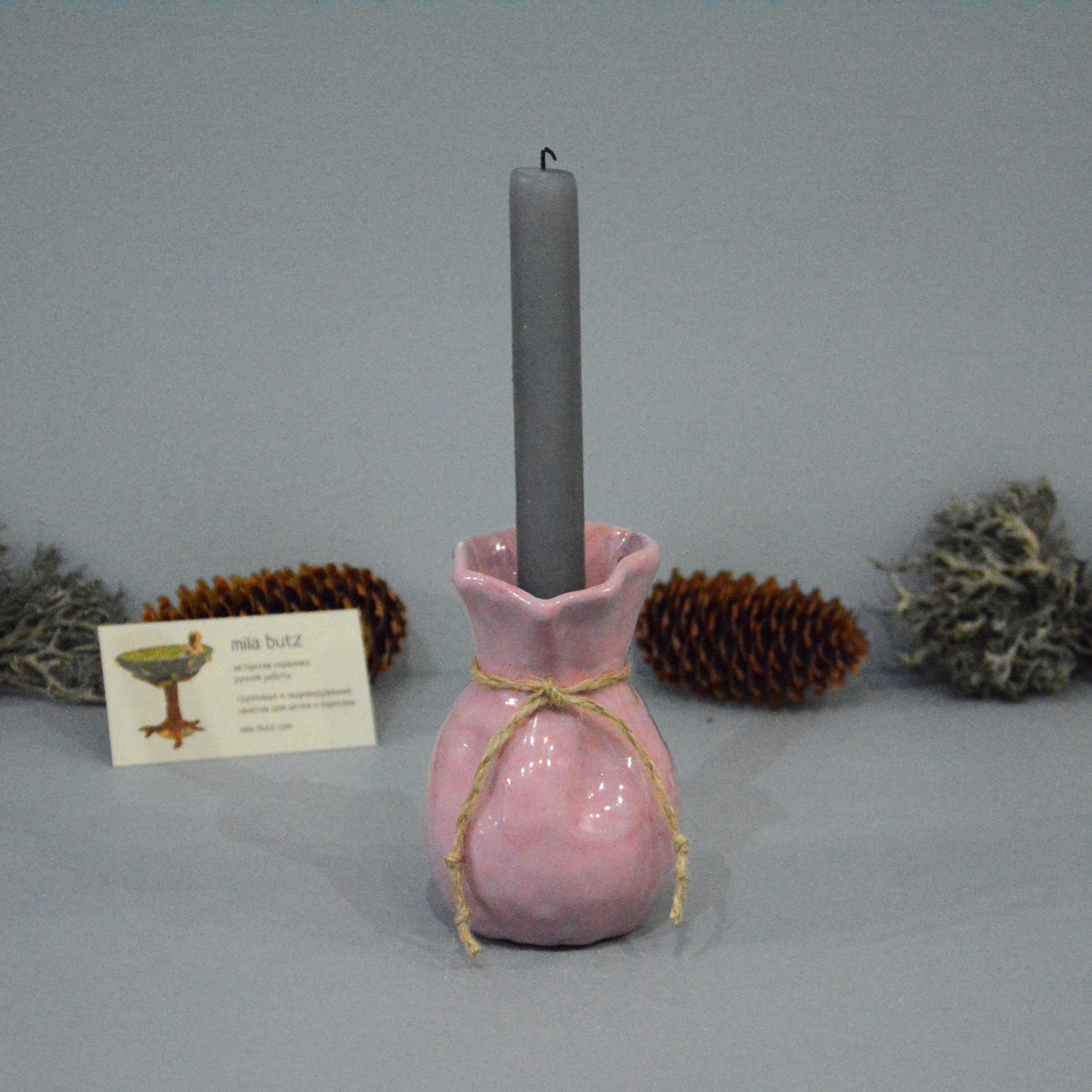 Candle vase «Pink Bagful», height - 11 cm. Photo 1293-3840-3840.