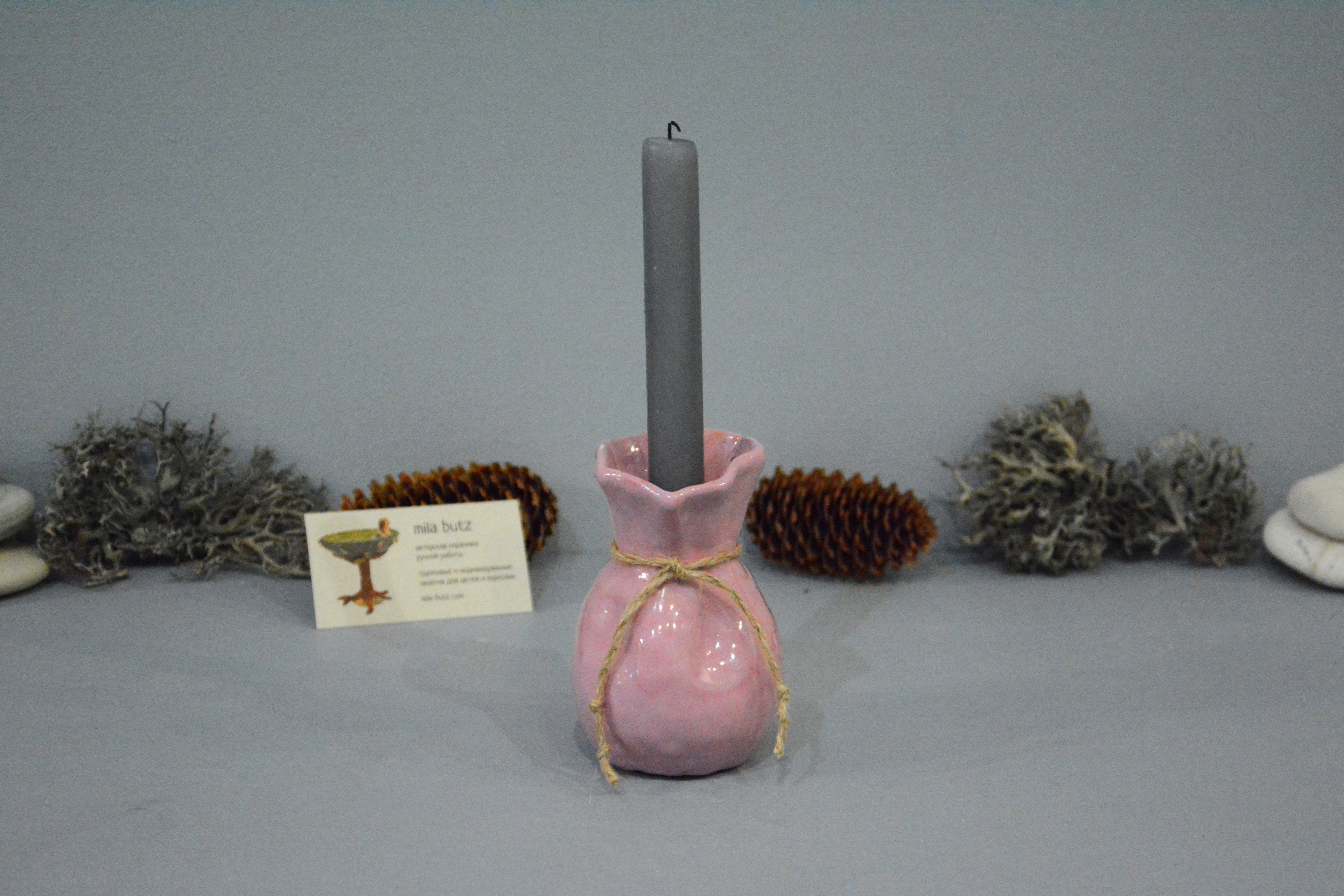 Candle vase «Pink Bagful», height - 11 cm. Photo 1293.