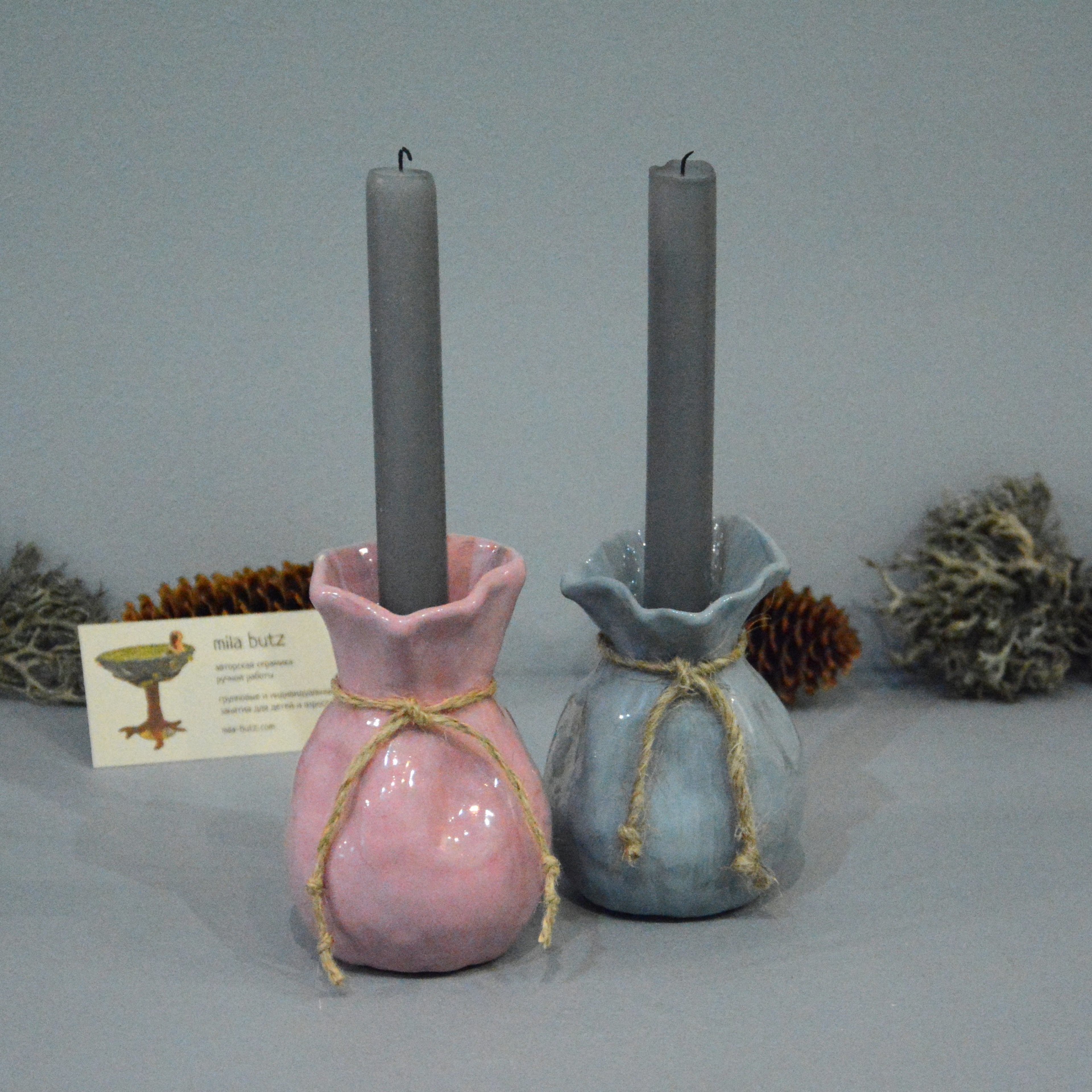 Ceramic small vase candlestick «Pink Bagful», height - 11 cm, photo 5 of 6, format 1x1. 1295-3840-3840.