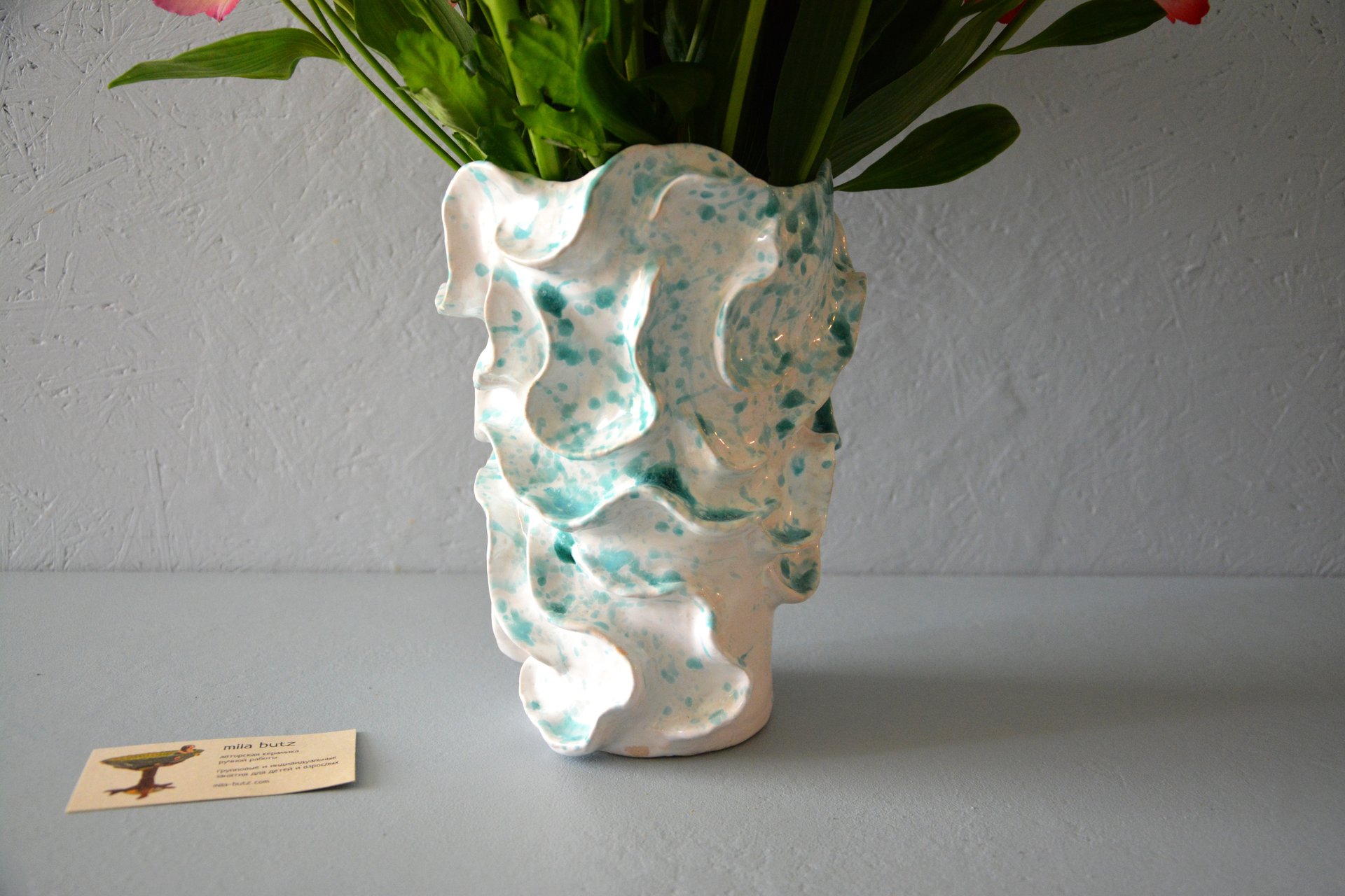 Decorative ceramic vase wave, height - 22 cm, photo 6 of 6. 610.