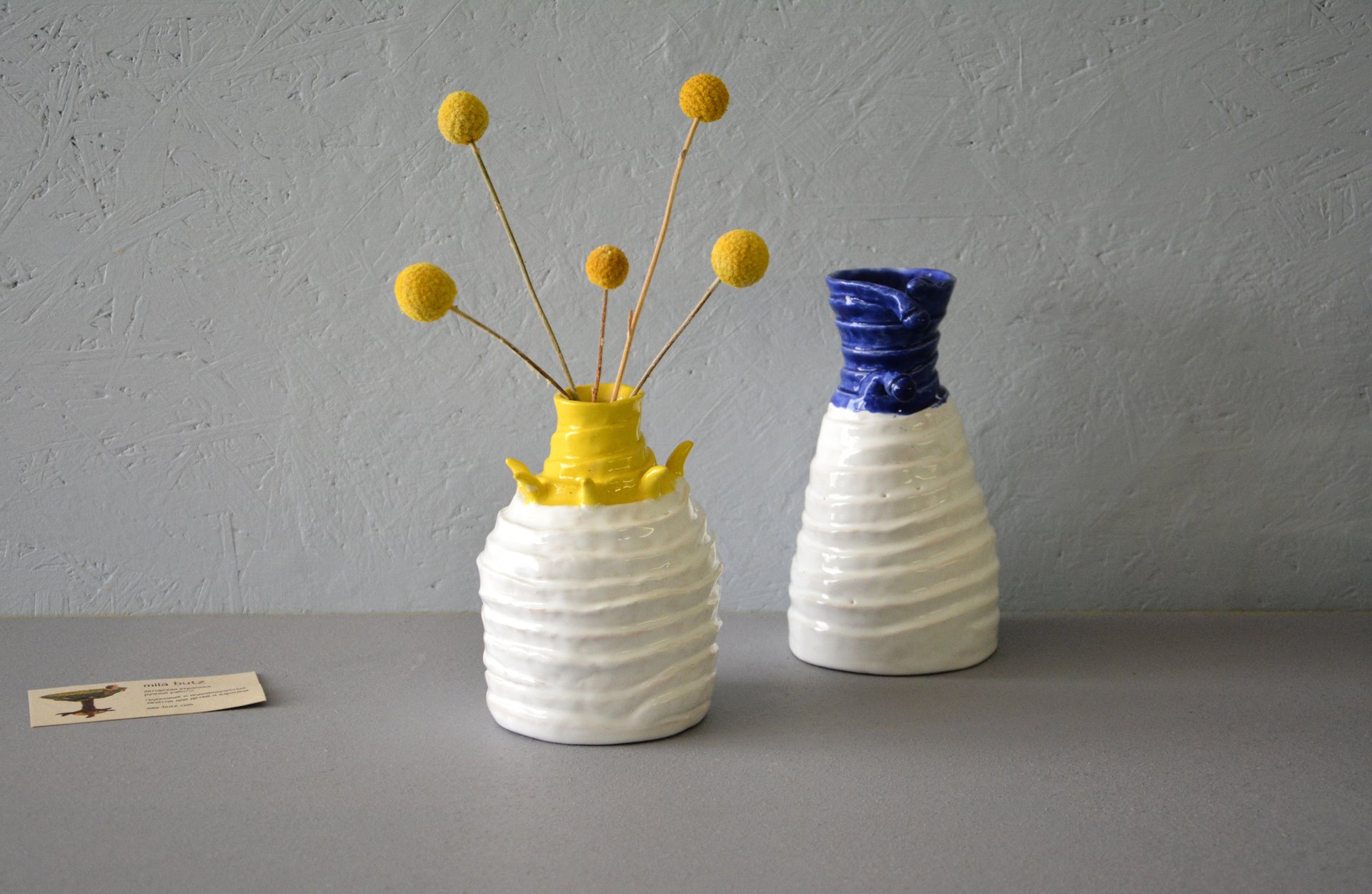 Декоративная ваза Жгуты бело-синие, высота - 16,5 см, фото 3 из 3. 614.