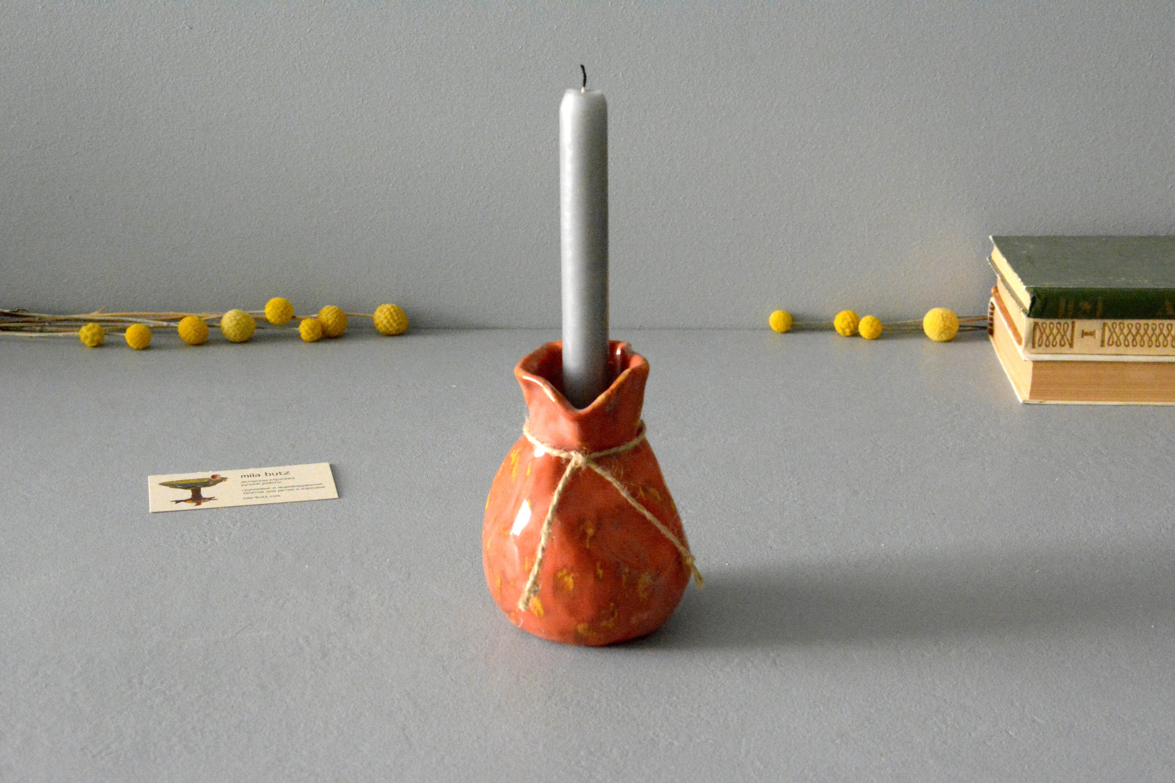 Candle vase "Deep red orange Bagful"