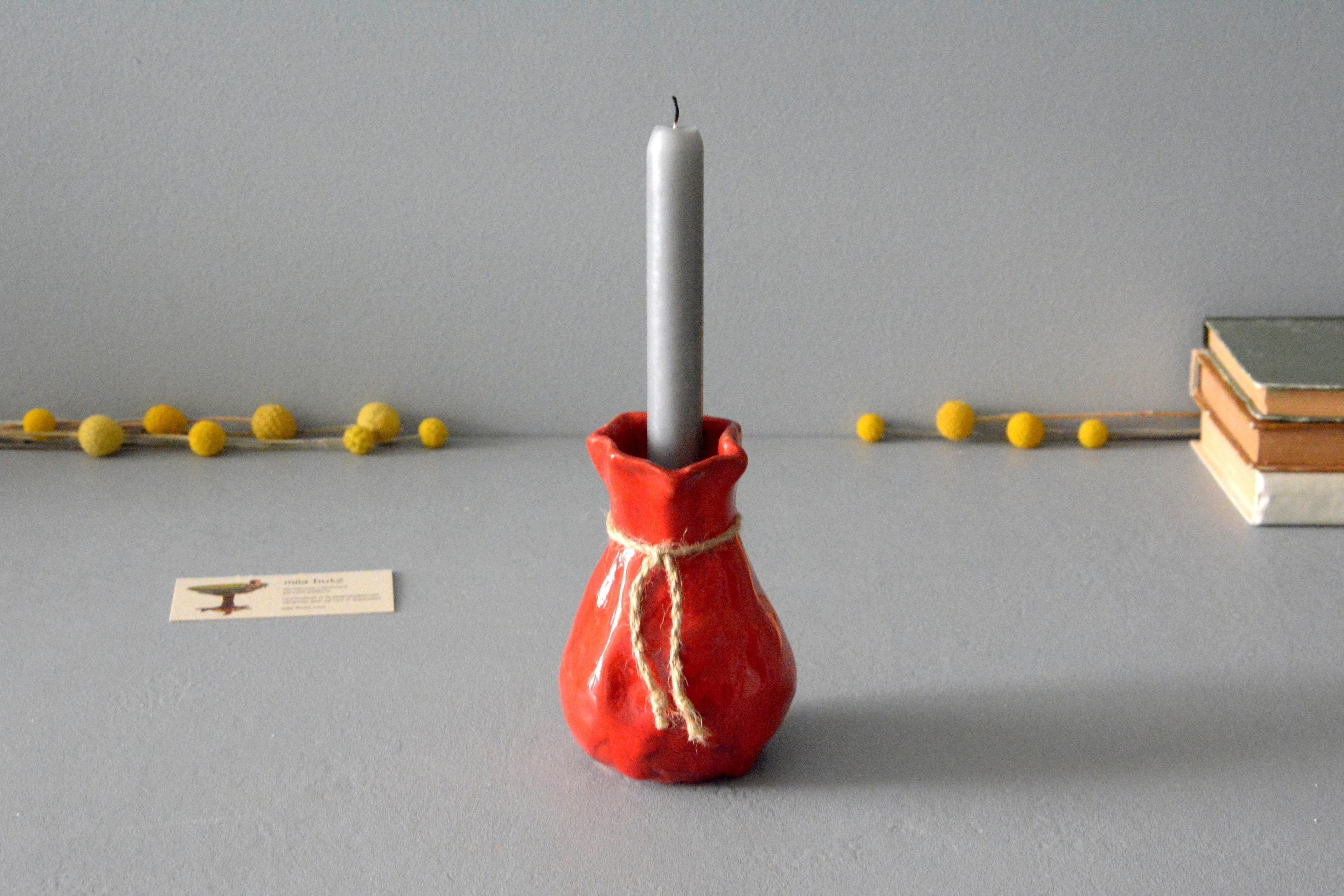 Candle vase «Red Bagful», height - 12 cm, color - red. Photo 1410.