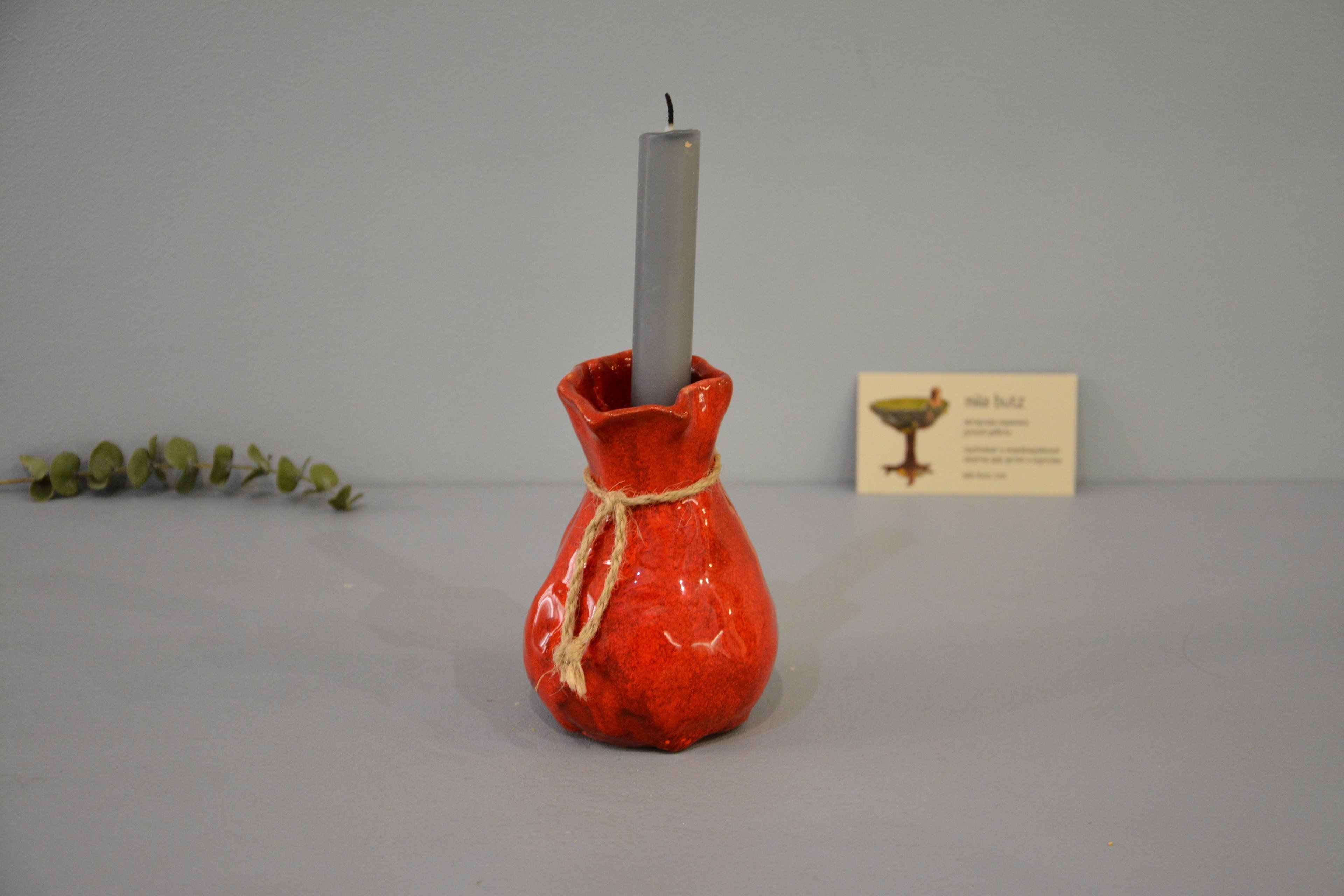 Candle vase «Red Bagful», height - 12 cm, color - red. Photo 1424.
