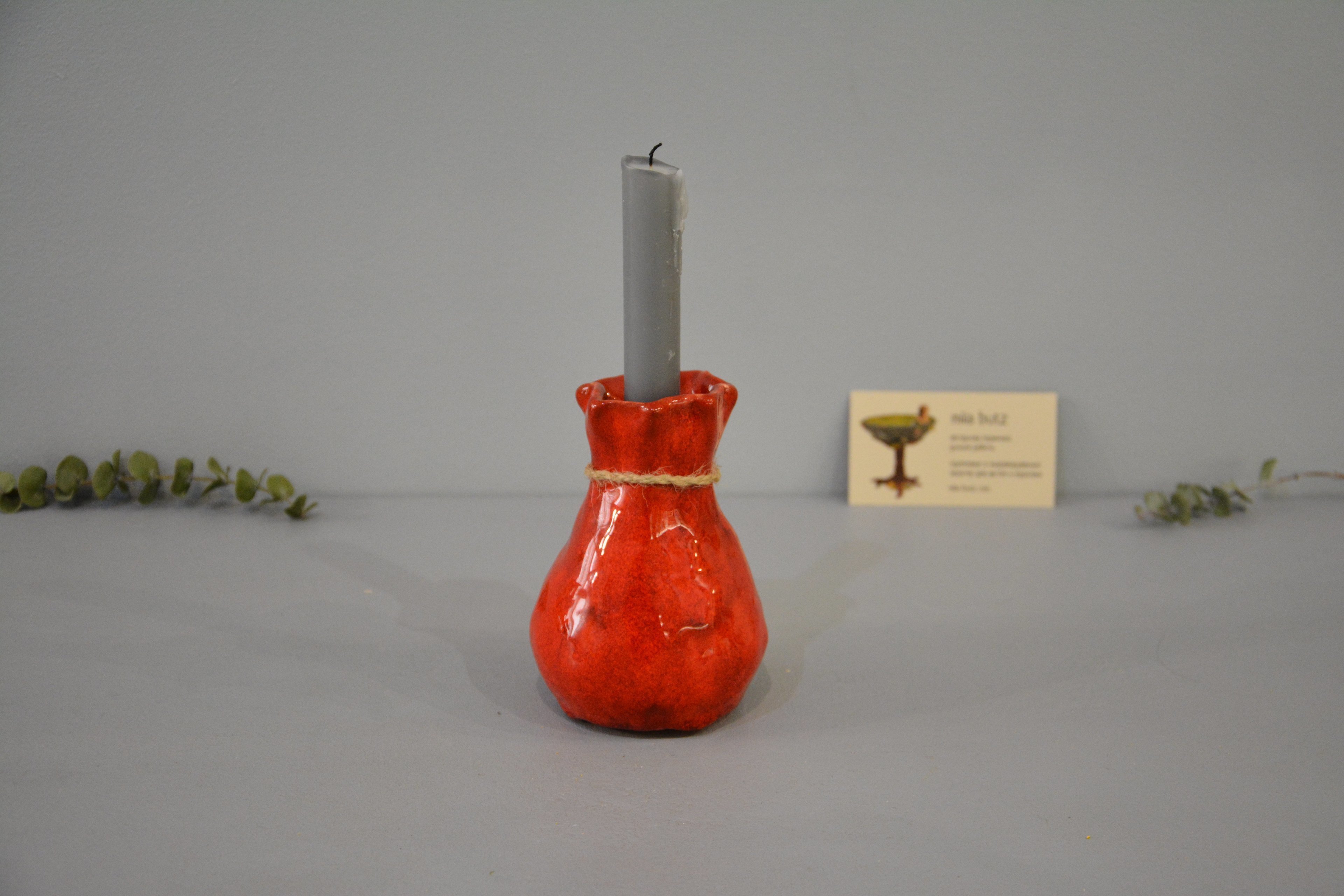 Candle vase «Red Bagful», height - 12 cm, color - red. Photo 1421.