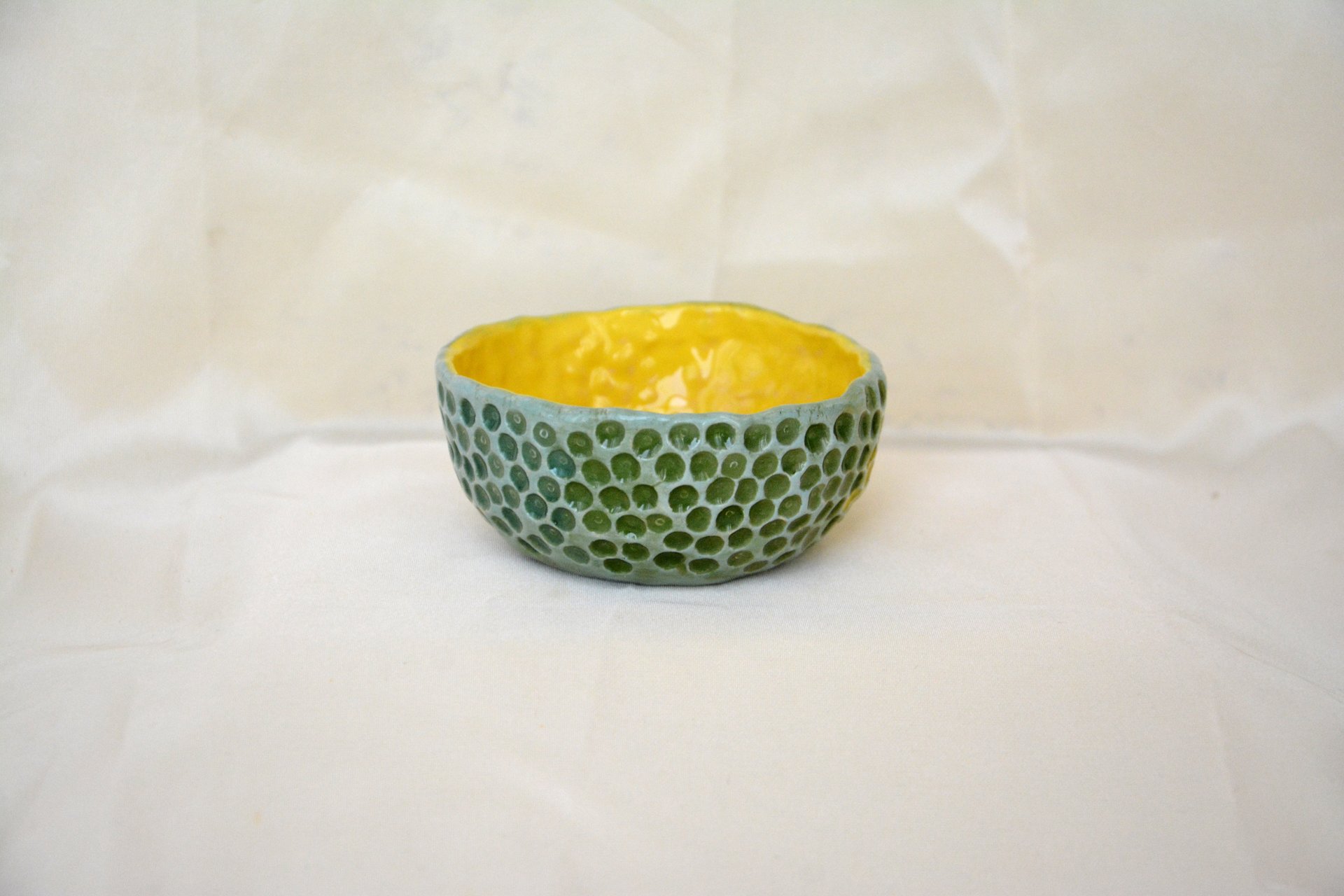 Yellow-blue with textured dots - Pialy and sauceboats, height - 3.5 cm, diameter - 8.5 cm, photo 2 of 3.