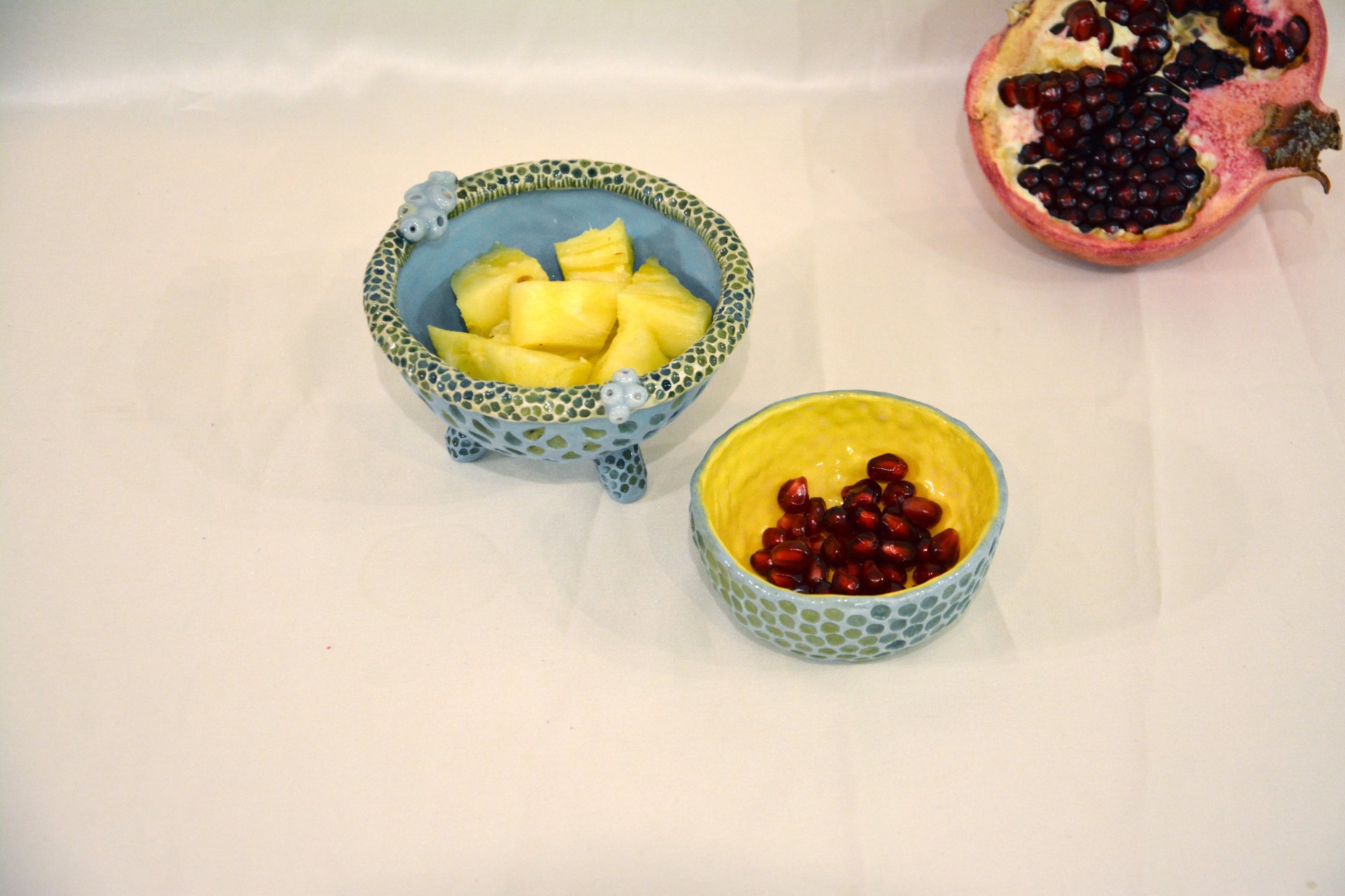 Yellow-blue with textured dots - Pialy and sauceboats, height - 3.5 cm, diameter - 8.5 cm, photo 3 of 3.