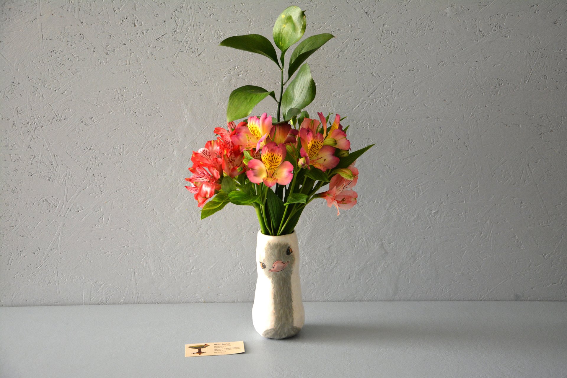 Hand-painted vase — Curious Ostrich, height - 18 cm, photo 3 of 4. 566.