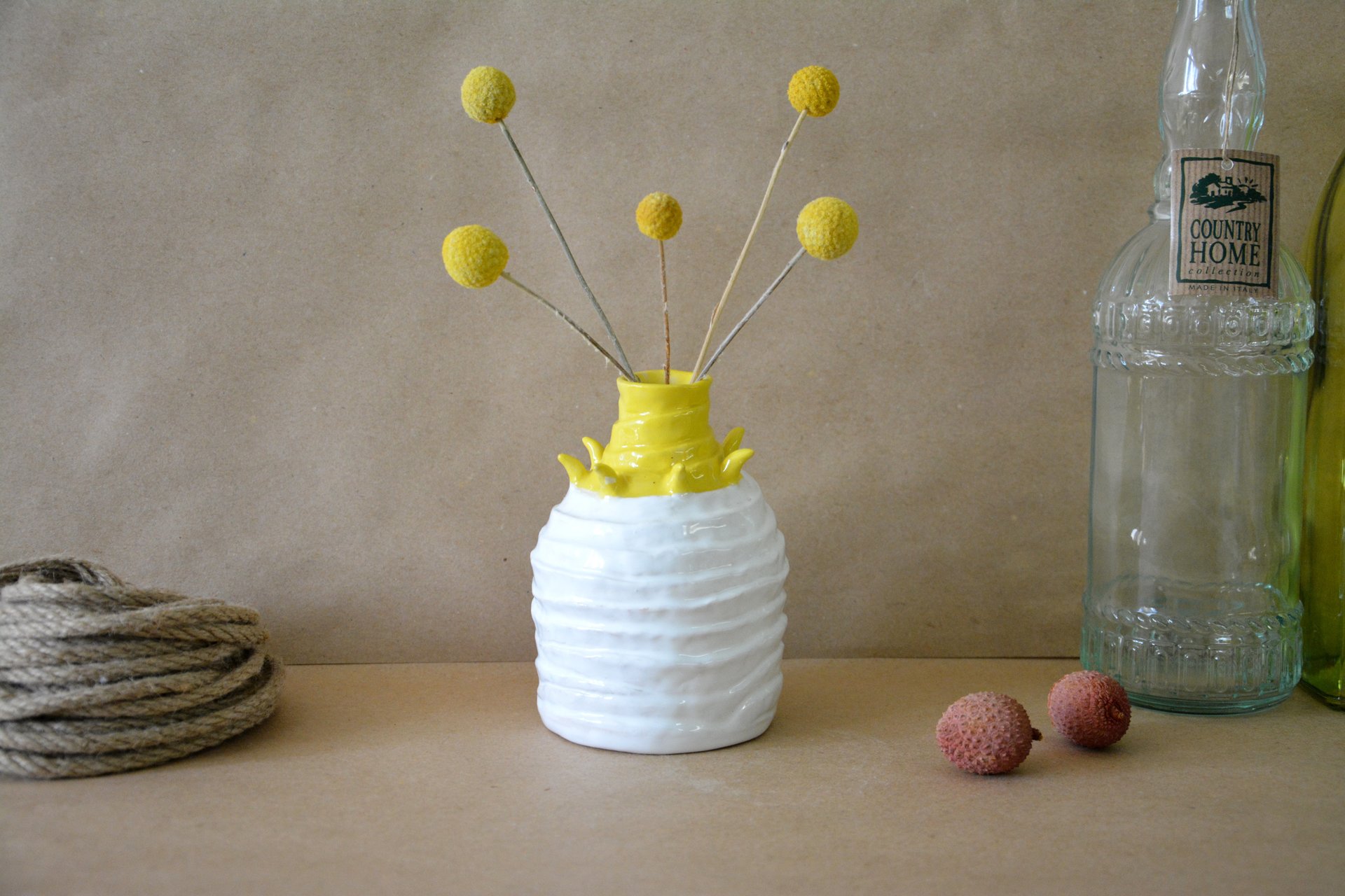 Decorative white-yellow vase Tourniquets, height - 13,5 cm, photo 4 of 7. 604.