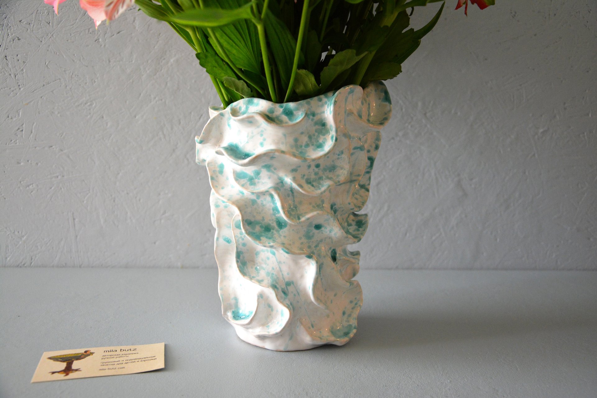 Decorative ceramic vase wave, height - 22 cm, photo 5 of 6. 609.