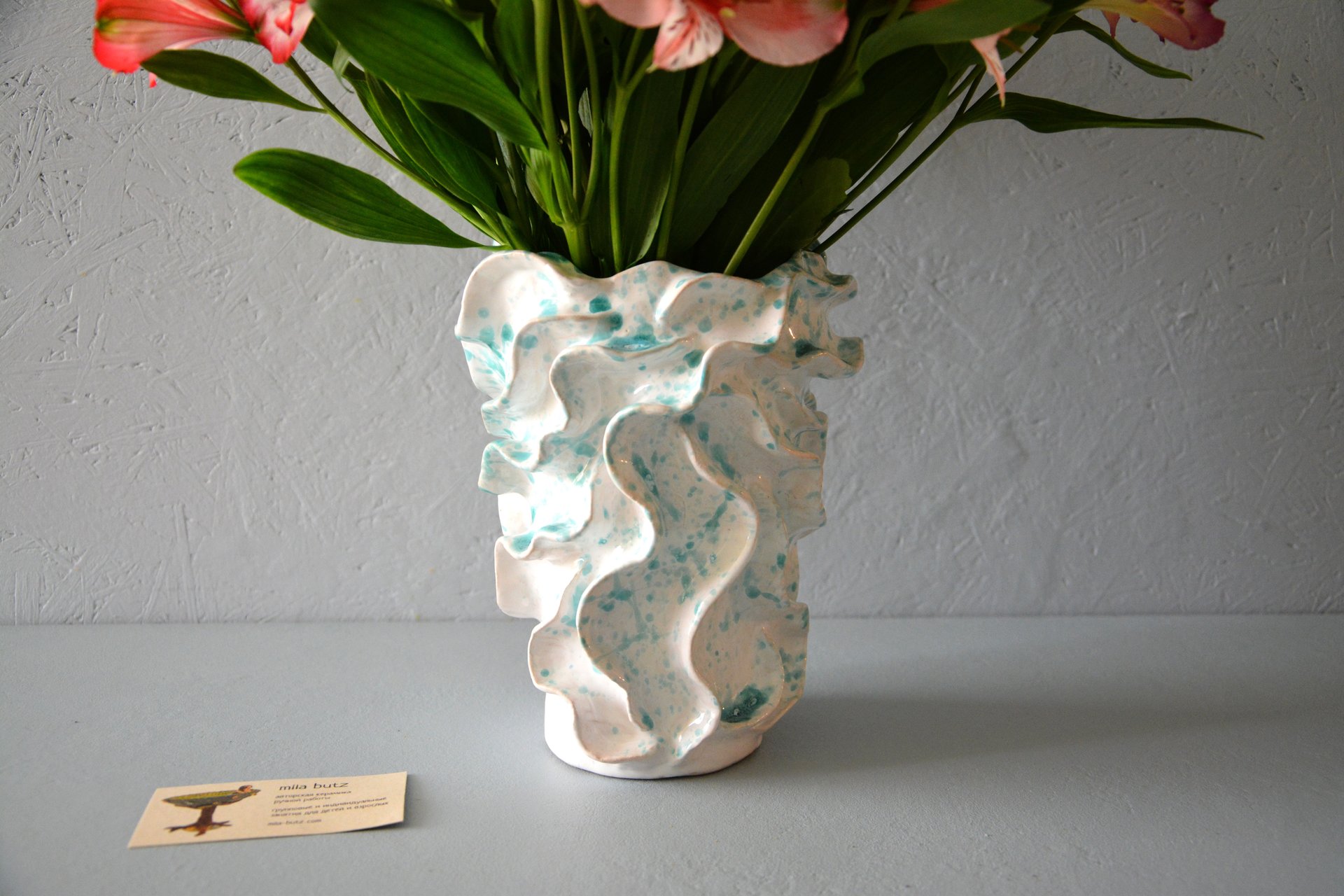 Decorative ceramic vase wave, height - 22 cm, photo 4 of 6. 608.