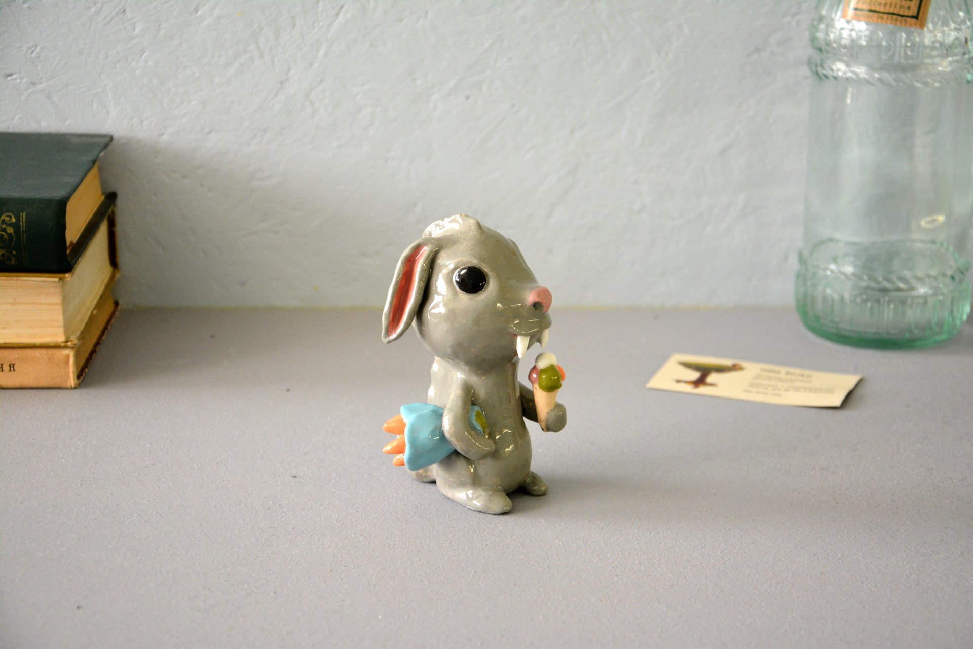 Clay figurine Saber-toothed Rabbit, height - 12 cm, photo 3 of 5.