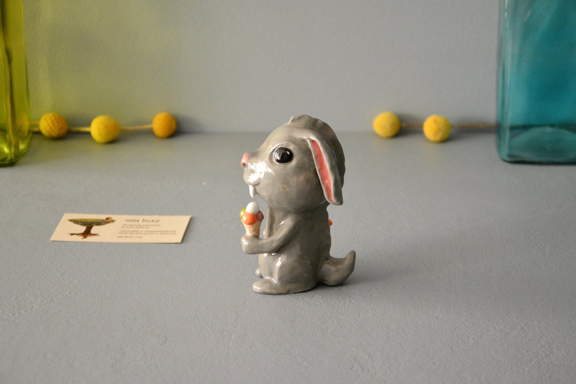 Clay figurine Saber-toothed Rabbit, height - 12 cm, photo 4 of 5.