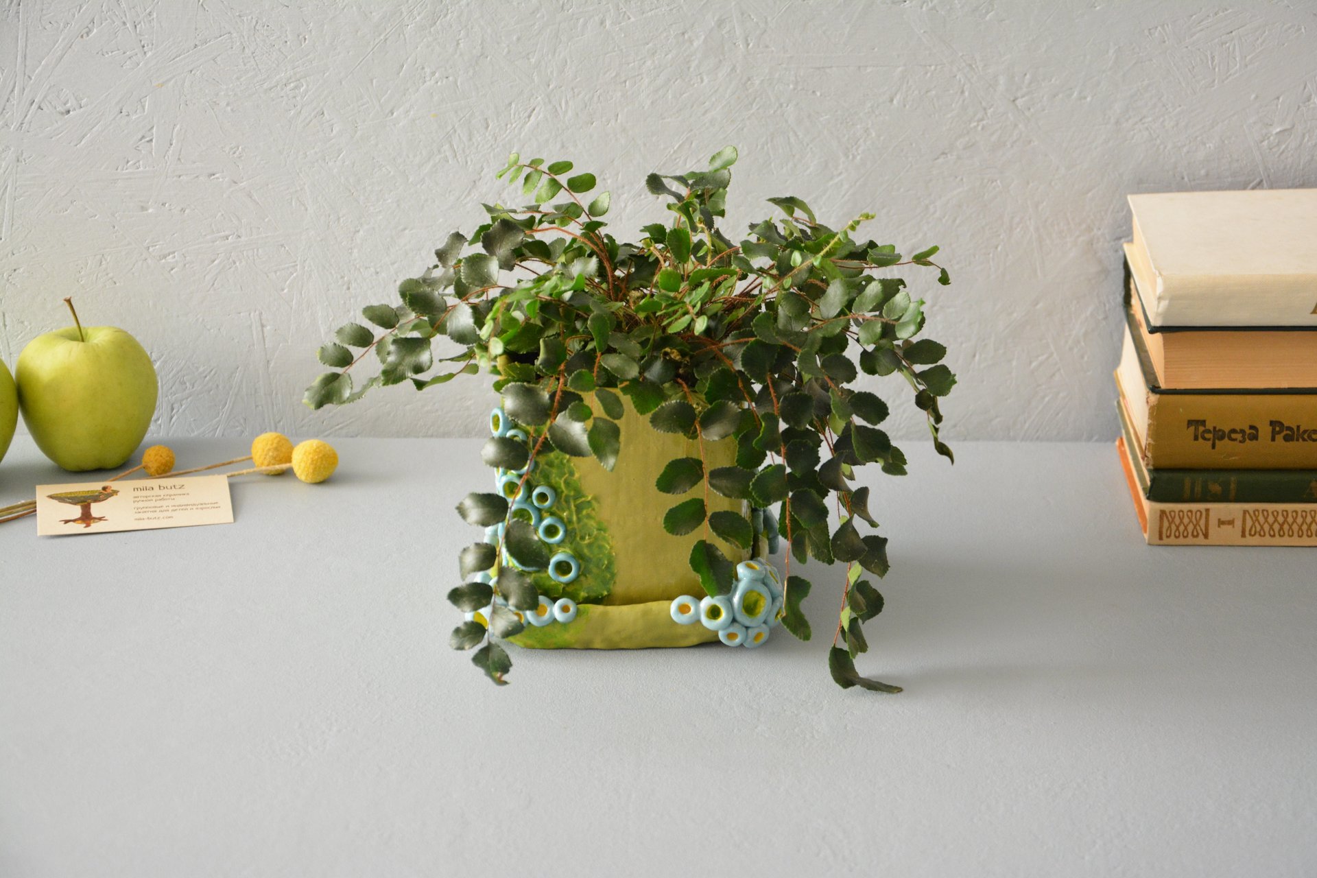 Кашпо для цветов Зелёный куб - Другие полезности керамические, высота - 12,5 см, длина-ширина 13 см * 14 см, фото 4 из 4.