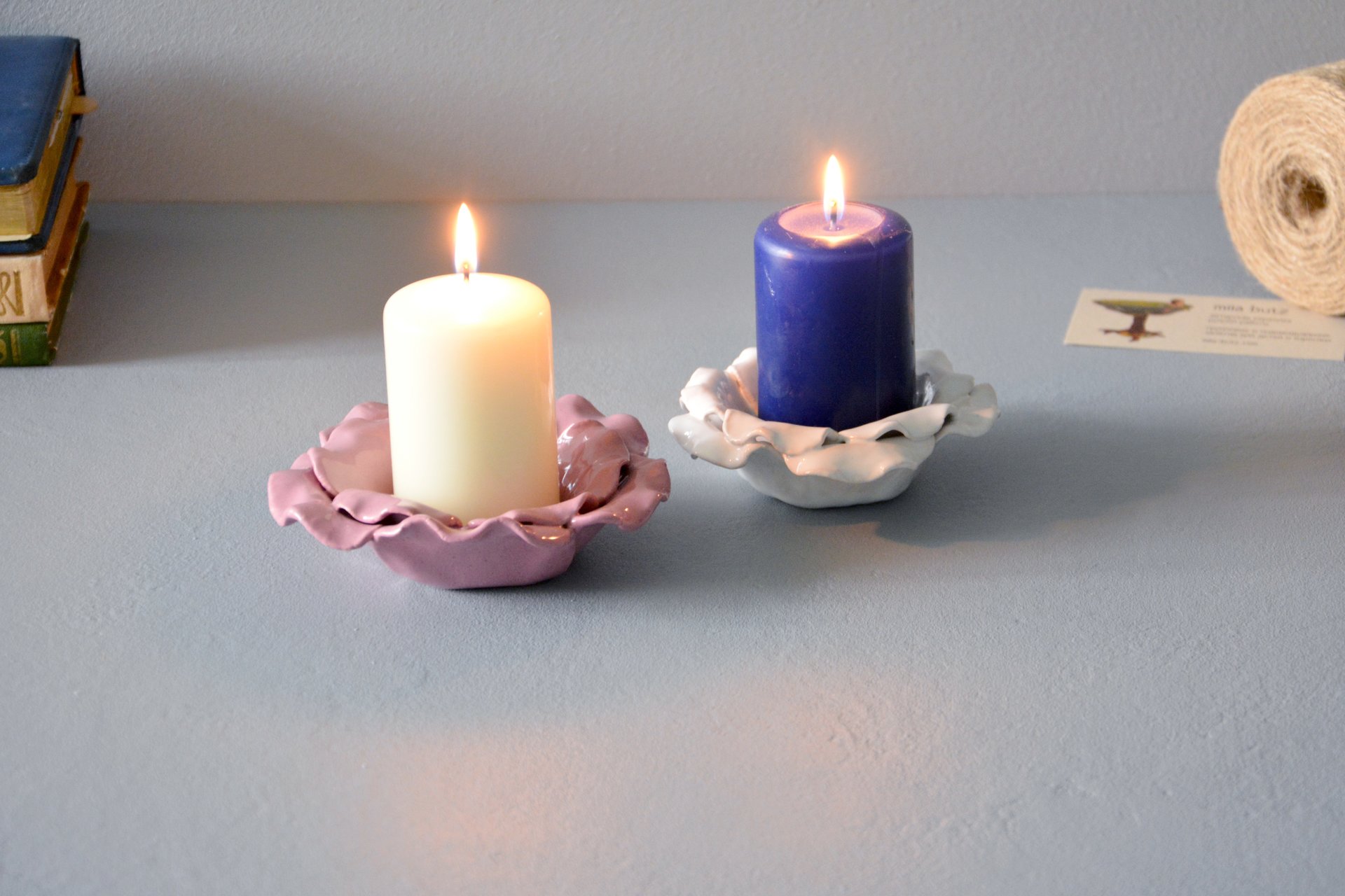 Candlestick White flower - Ceramic Candl-holders, diameter - 11.5 cm, photo 5 of 5.