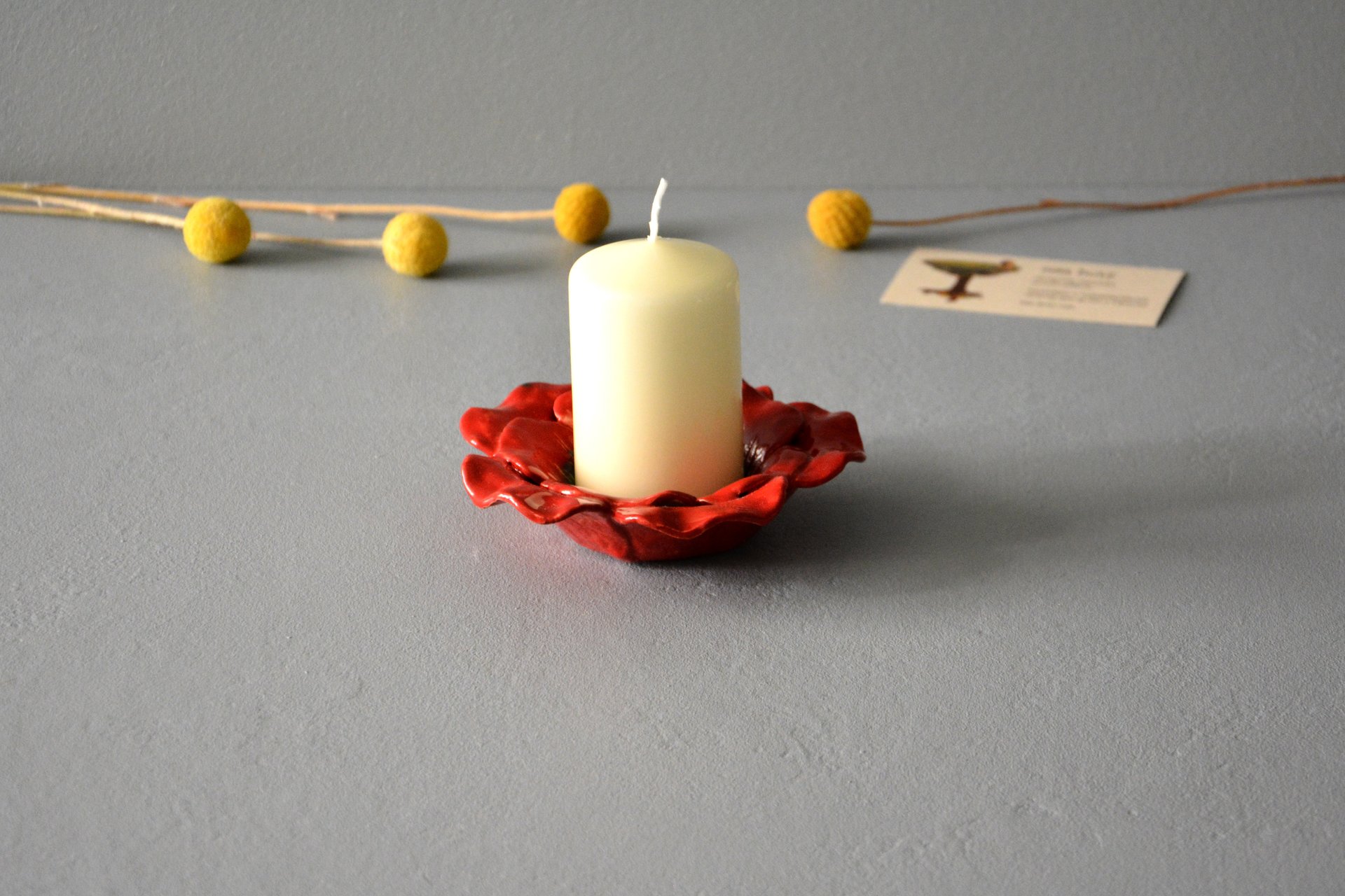 Red candlestick in the shape of a poppy flower, for ordinary candles and candles for tablets, diameter - 12 cm, photo 3 of 5.
