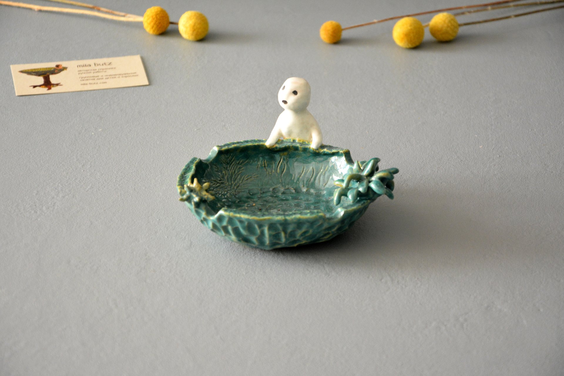 Ashtray with a figurine of Kodama the tree spirit, diameter - 13, height  - 12 см, photo 3 of 5.