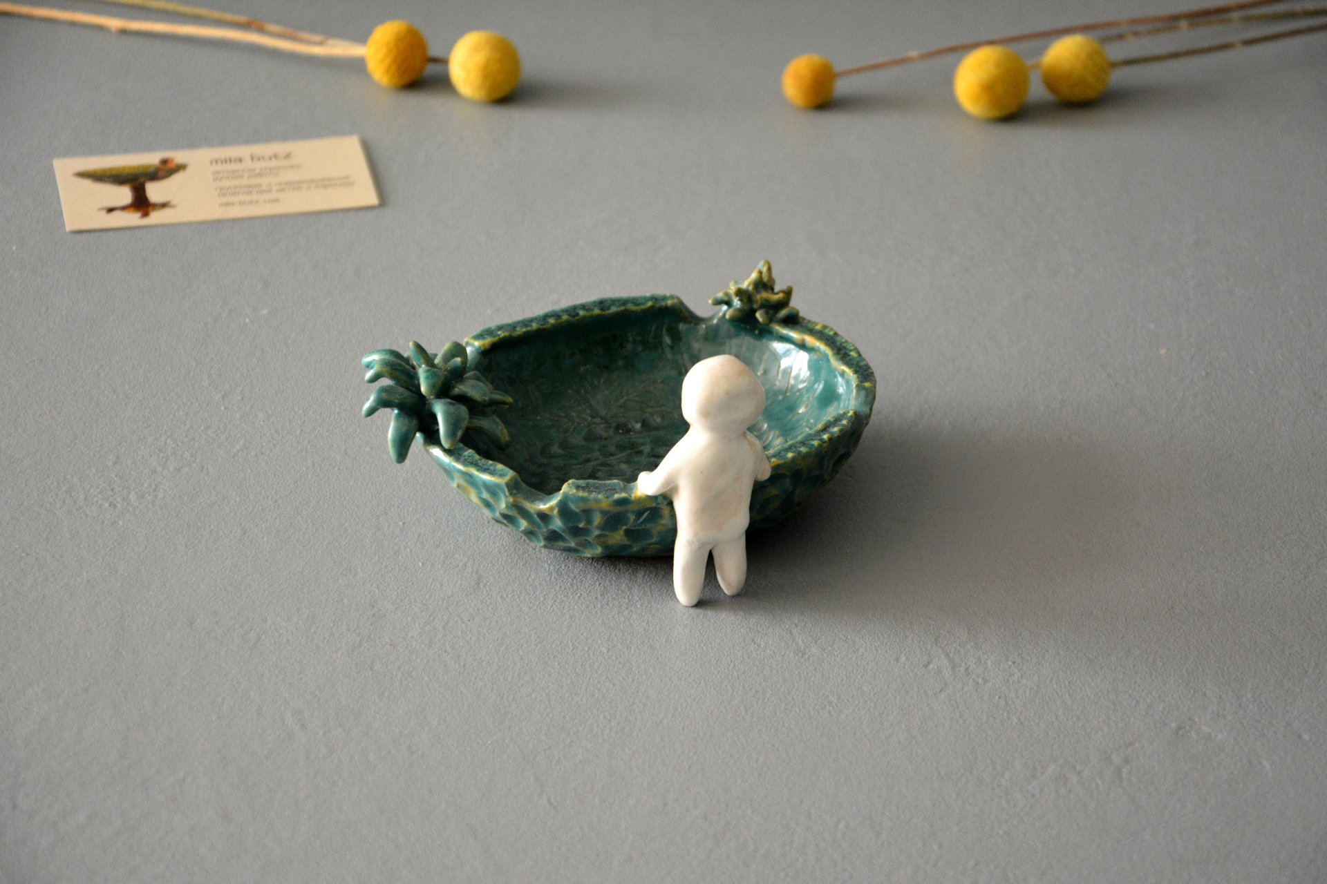 Ashtray with a figurine of Kodama the tree spirit, diameter - 13, height  - 12 см, photo 4 of 5.