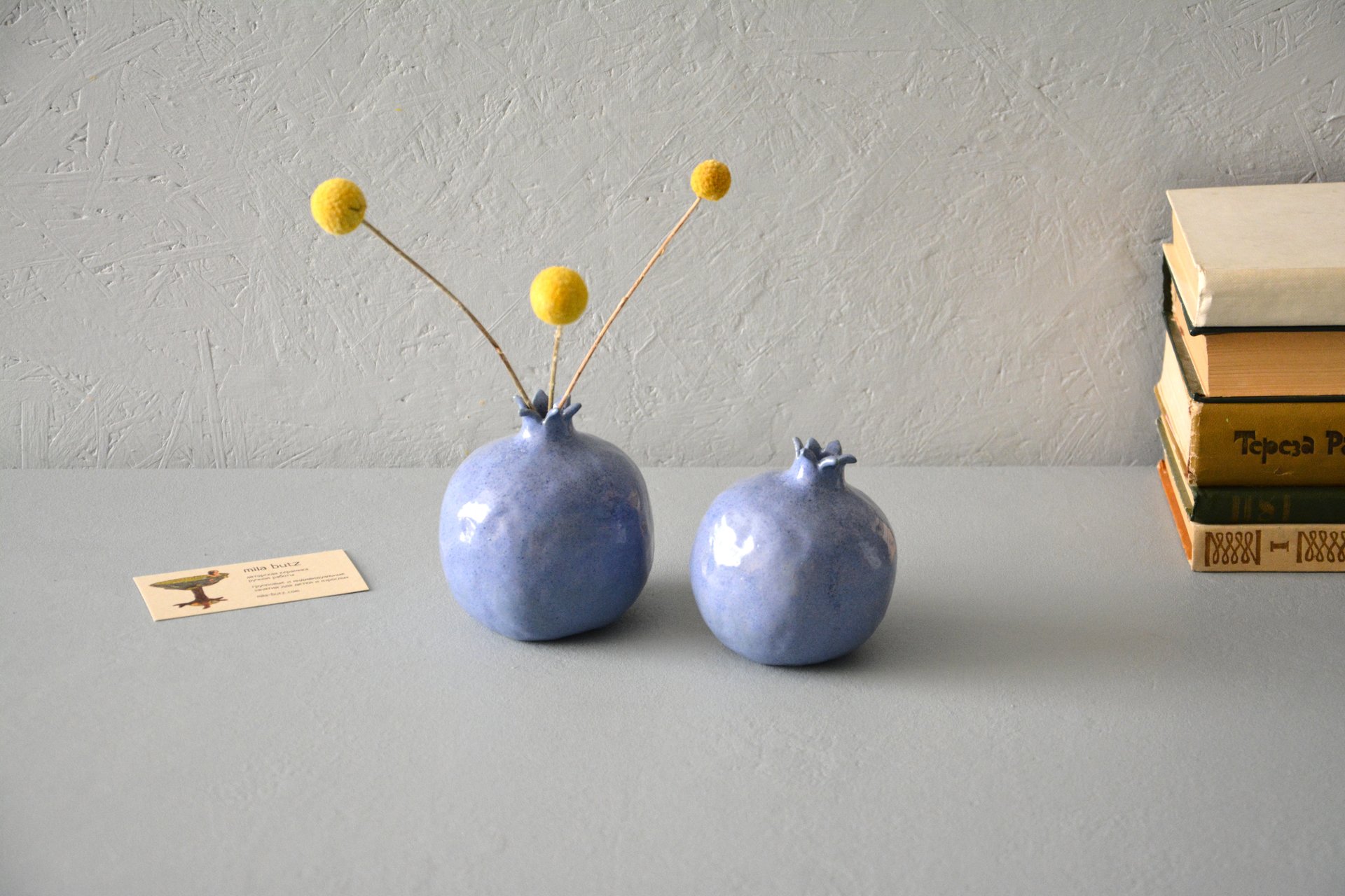 Два синих керамических граната, высота - 10 см, фото 3 из 5.