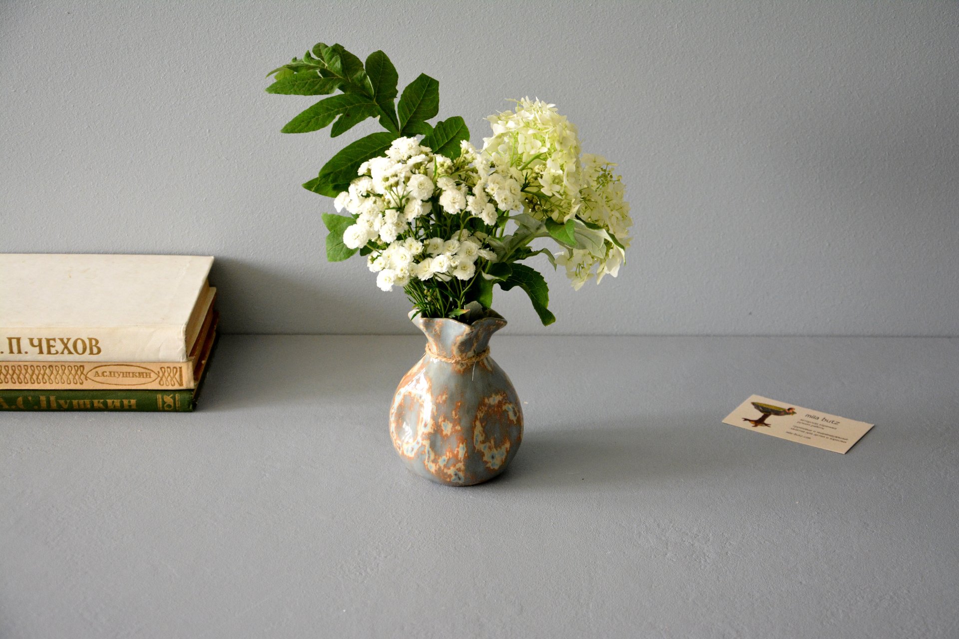 Ceramic vase — Gray-blue bagful, height - 12 cm, color - gray-blue, photo 7 of 7. 999.