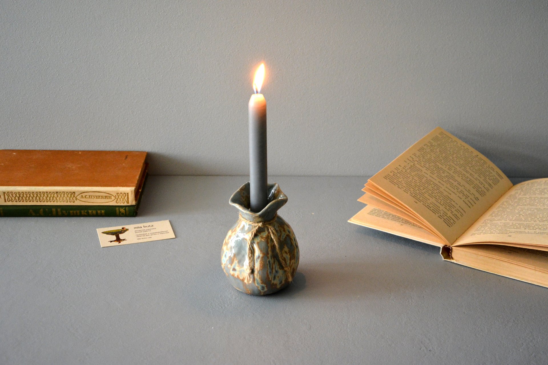 Ceramic vase — Gray-blue bagful, height - 12 cm, color - gray-blue, photo 4 of 7. 1001.