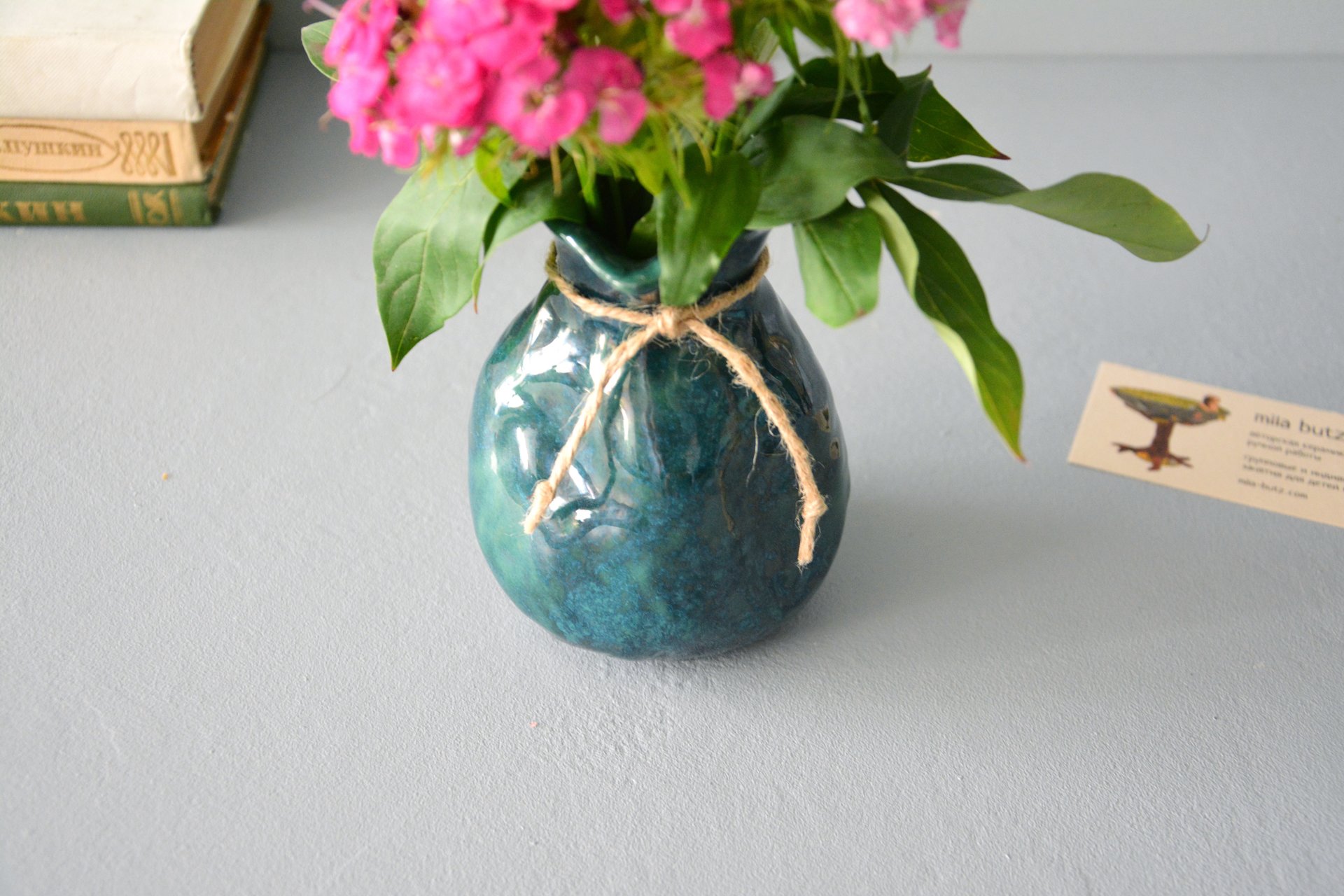 Exclusive vase is an incredible green bag, height - 12 cm, color - deep emerald, photo 8 of 8. 1028.