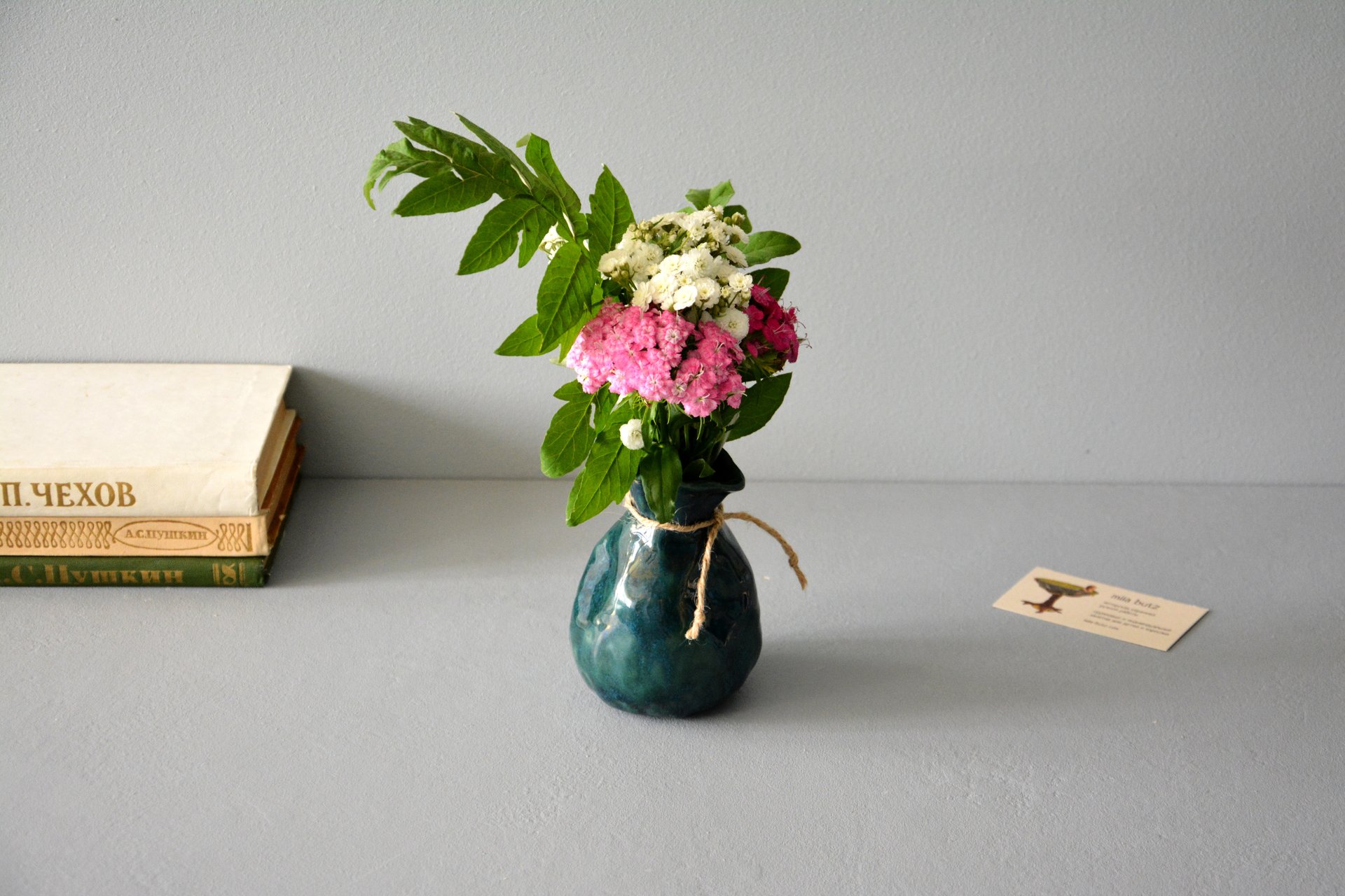 Exclusive vase is an incredible green bag, height - 12 cm, color - deep emerald, photo 6 of 8. 1009.