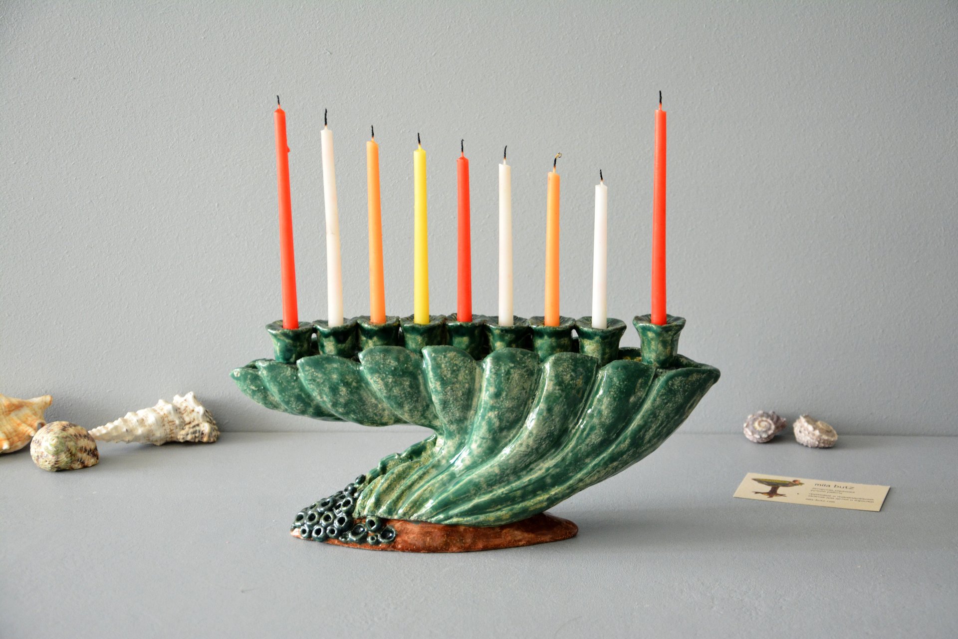 Еврейский подсвечник Ханукия, ширина - 30 см,  высота - 14 см, фото 2 из 6.