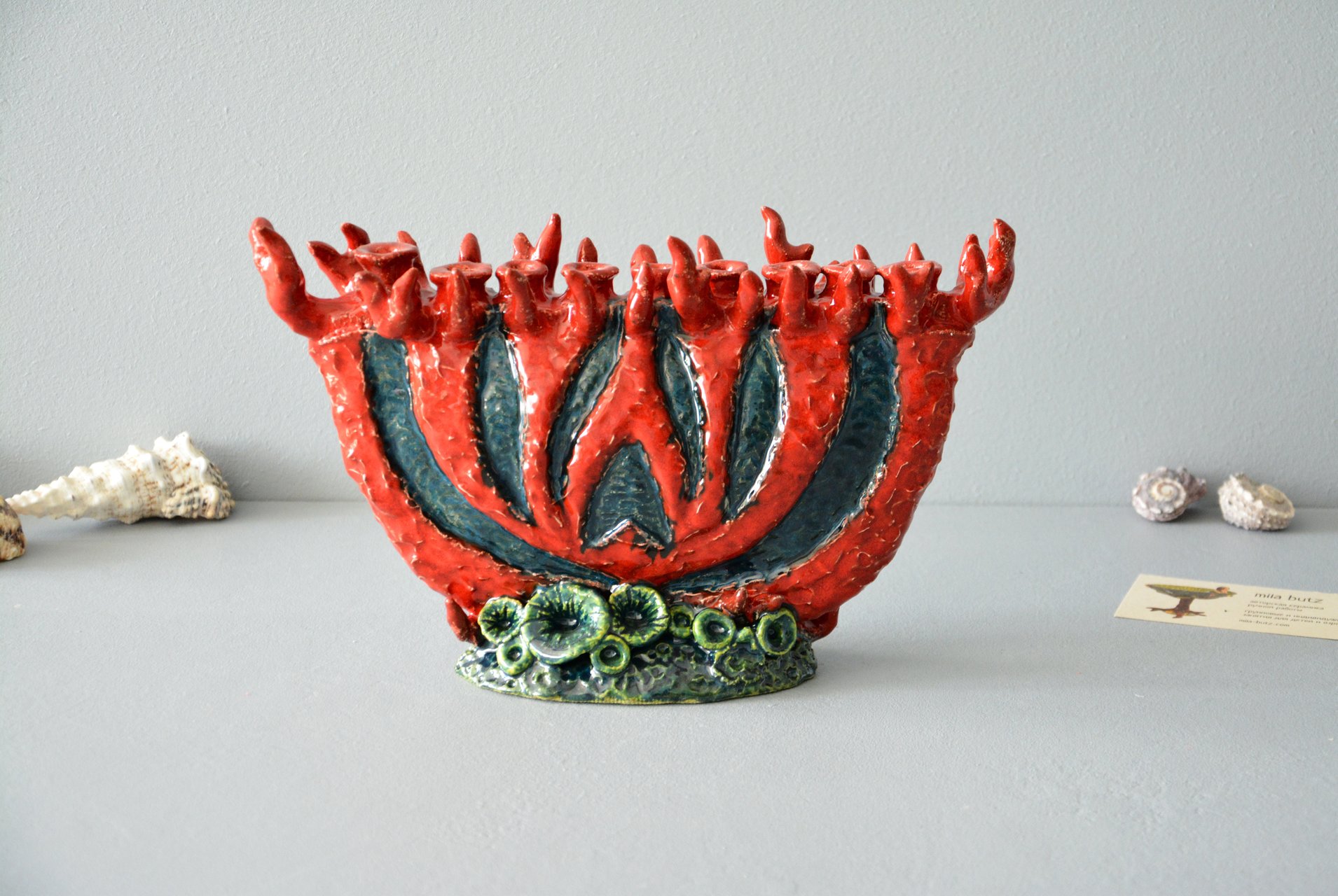 Еврейский подсвечник ханукия коралл, ширина - 27 см, высота - 16,5 см, фото 3 из 6.