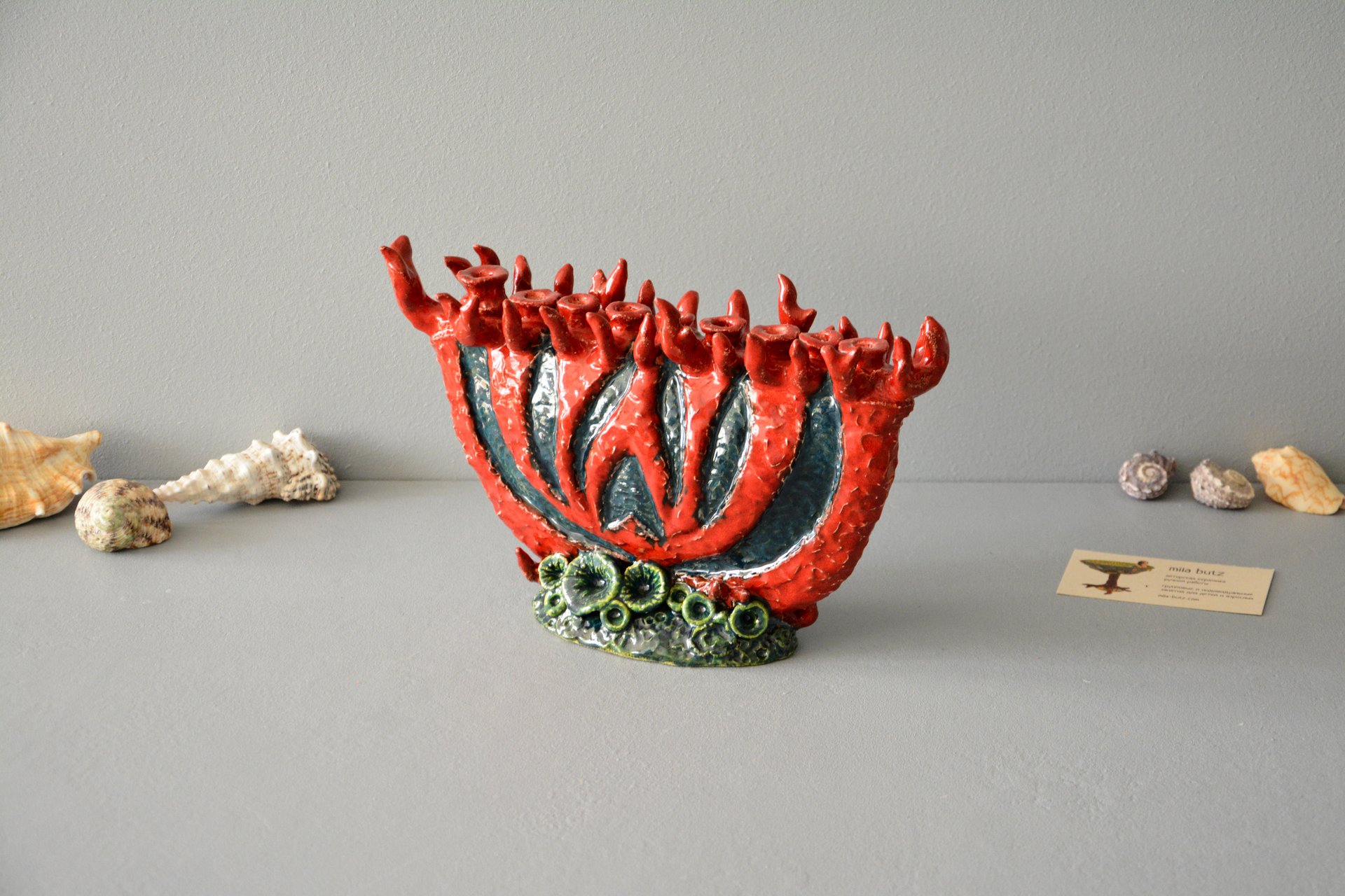 Еврейский подсвечник ханукия коралл, ширина - 27 см, высота - 16,5 см, фото 5 из 6.