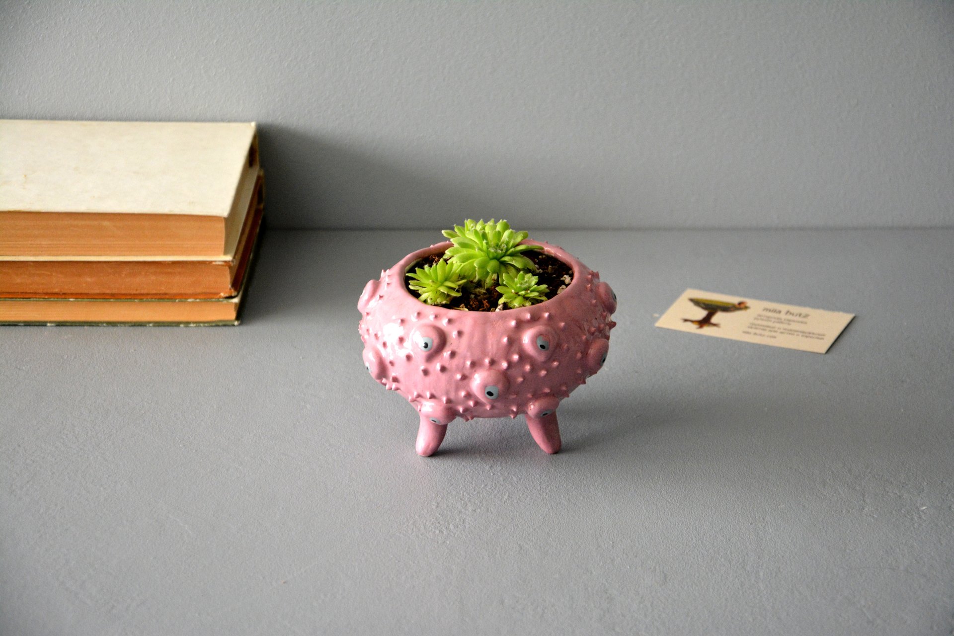 Керамическое кашпо для суккулентов на ножках, высота - 8,5 см, диаметр (внутренний) - 8 см, фото 3 из 4.