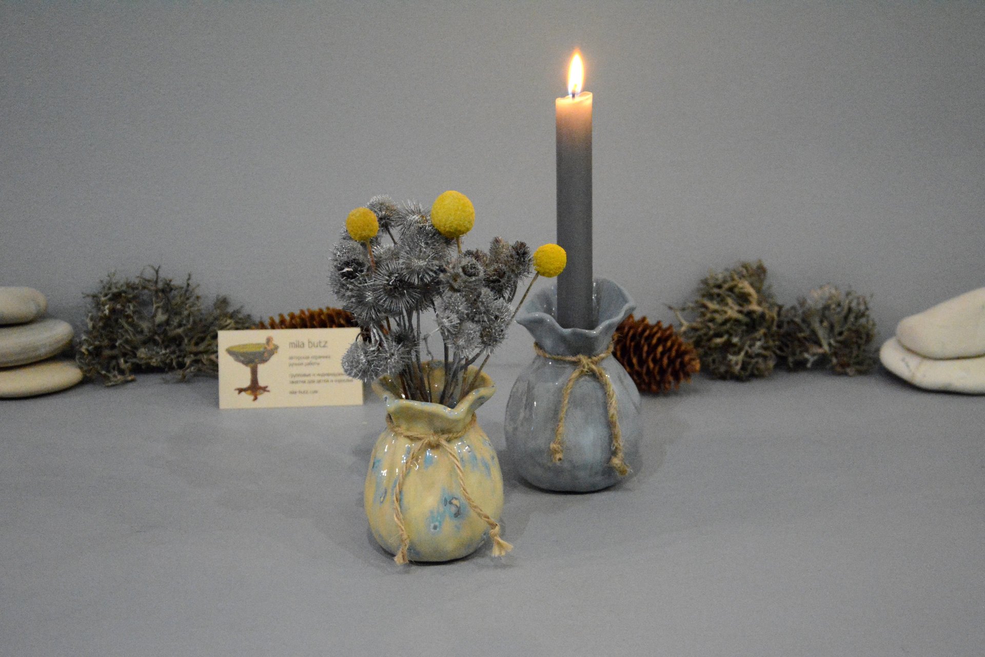 Decorative vase «Beige Bagful», height - 9 cm, color - beige. Photo 1275.