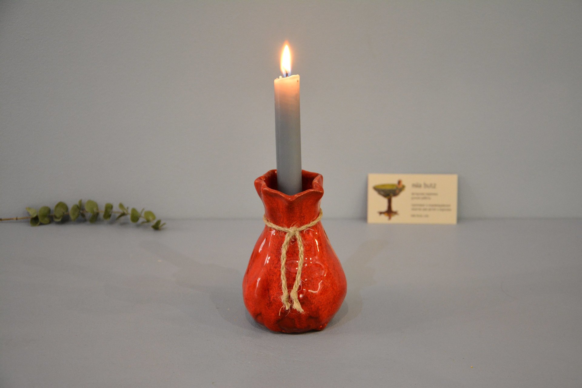 Ваза подсвечник «Красный Мешочек», высота - 12 см, цвет - красный. Фото 1423.