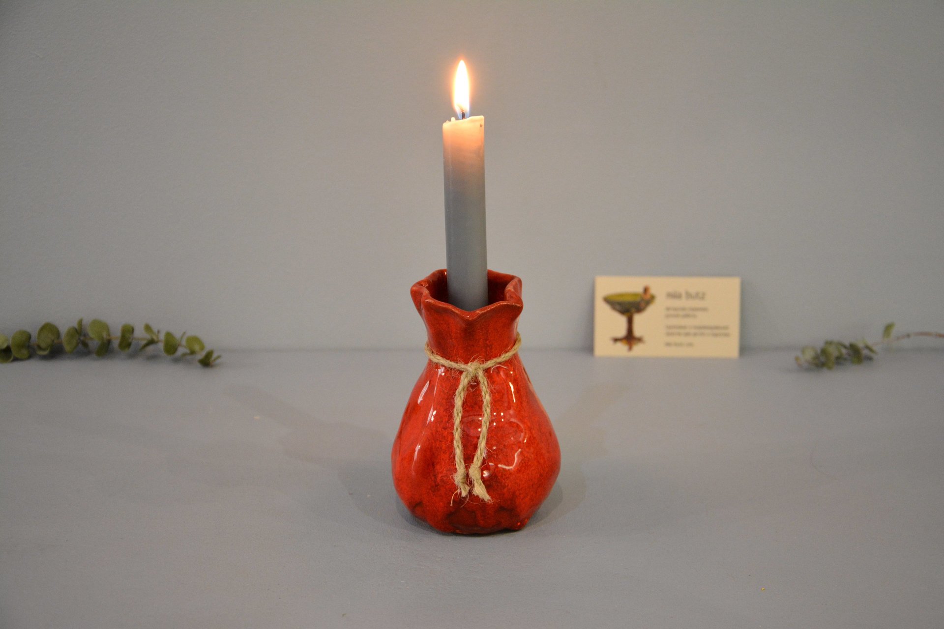 Ваза подсвечник «Красный Мешочек», высота - 12 см, цвет - красный. Фото 1422.