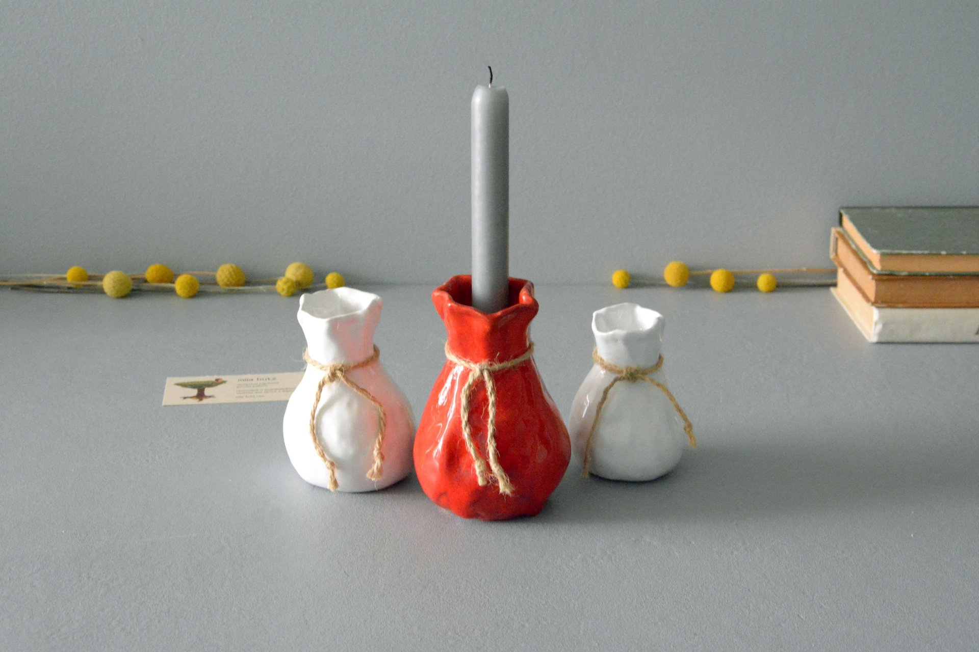 Ваза подсвечник «Красный Мешочек», высота - 12 см, цвет - красный. Фото 1411.